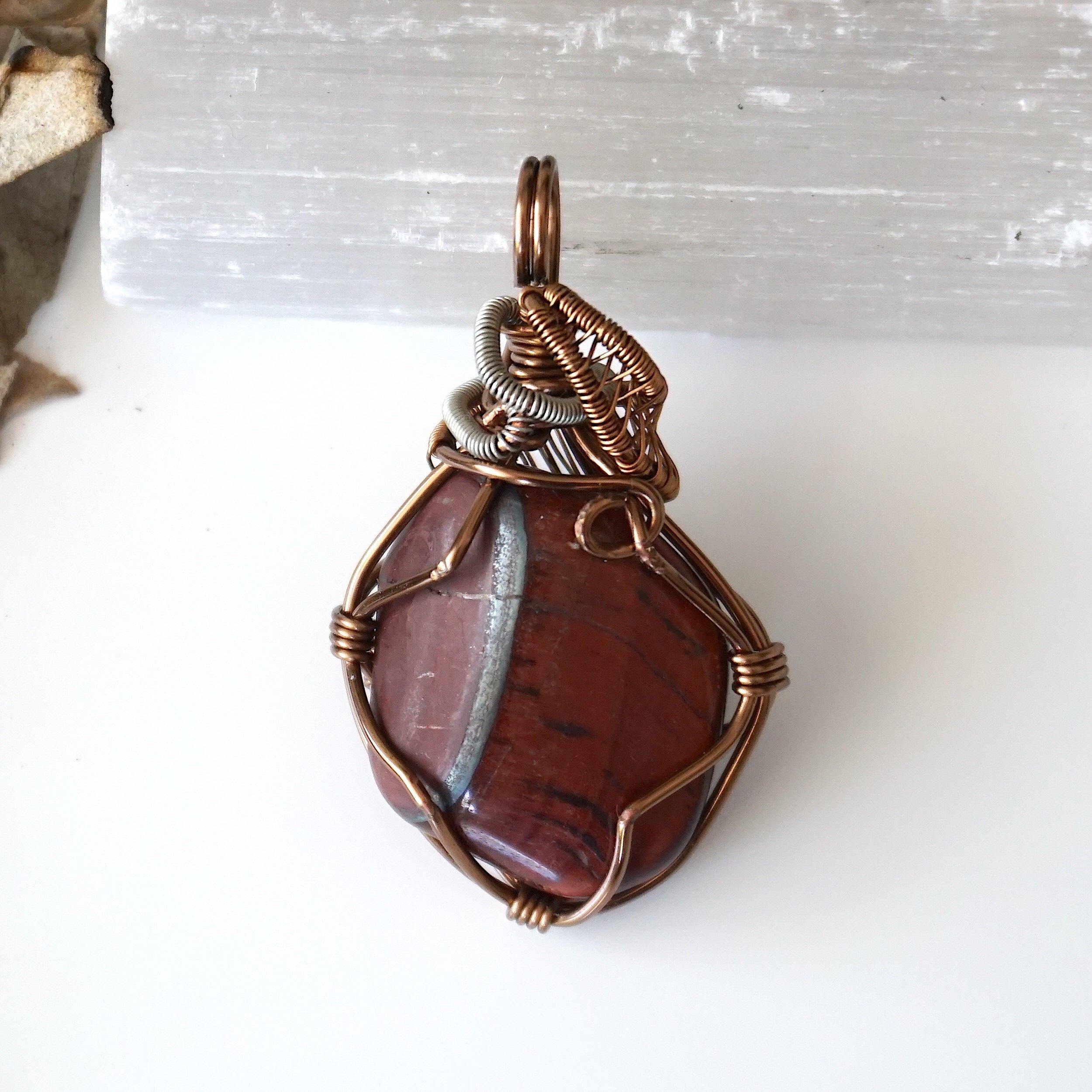 Red Tigers Eye Crystal Necklace in Antique Bronze & Silver - Spiritual Healing Jewelry for Meditation, Yoga & Energy Protection