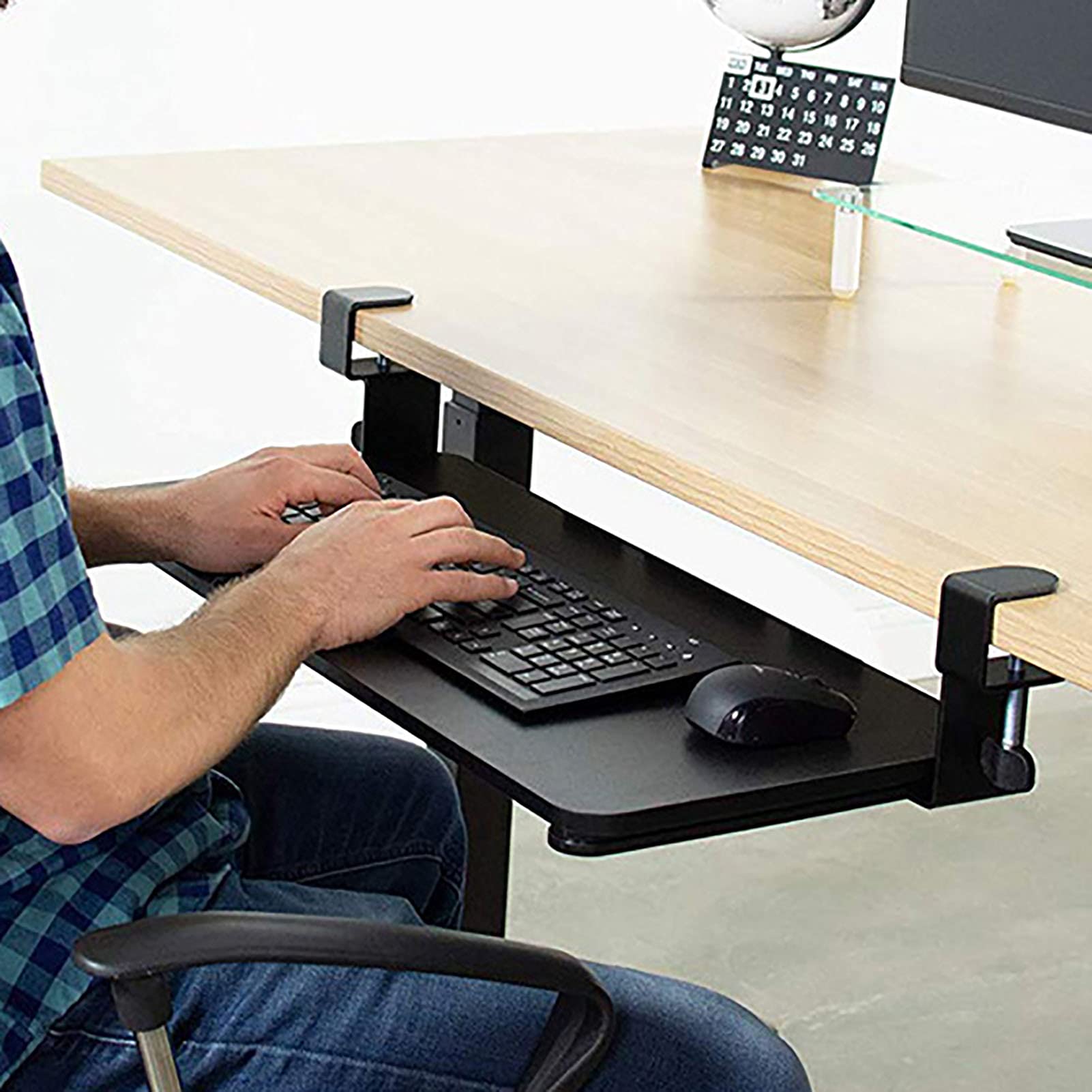 NO&CO Adjustable Under Desk Keyboard Tray - Ergonomic Retractable Sliding Drawer for Keyboard & Mouse, Easy to Install (Black) | Perfect for Home Office, Gaming Setup & Workspace Organization