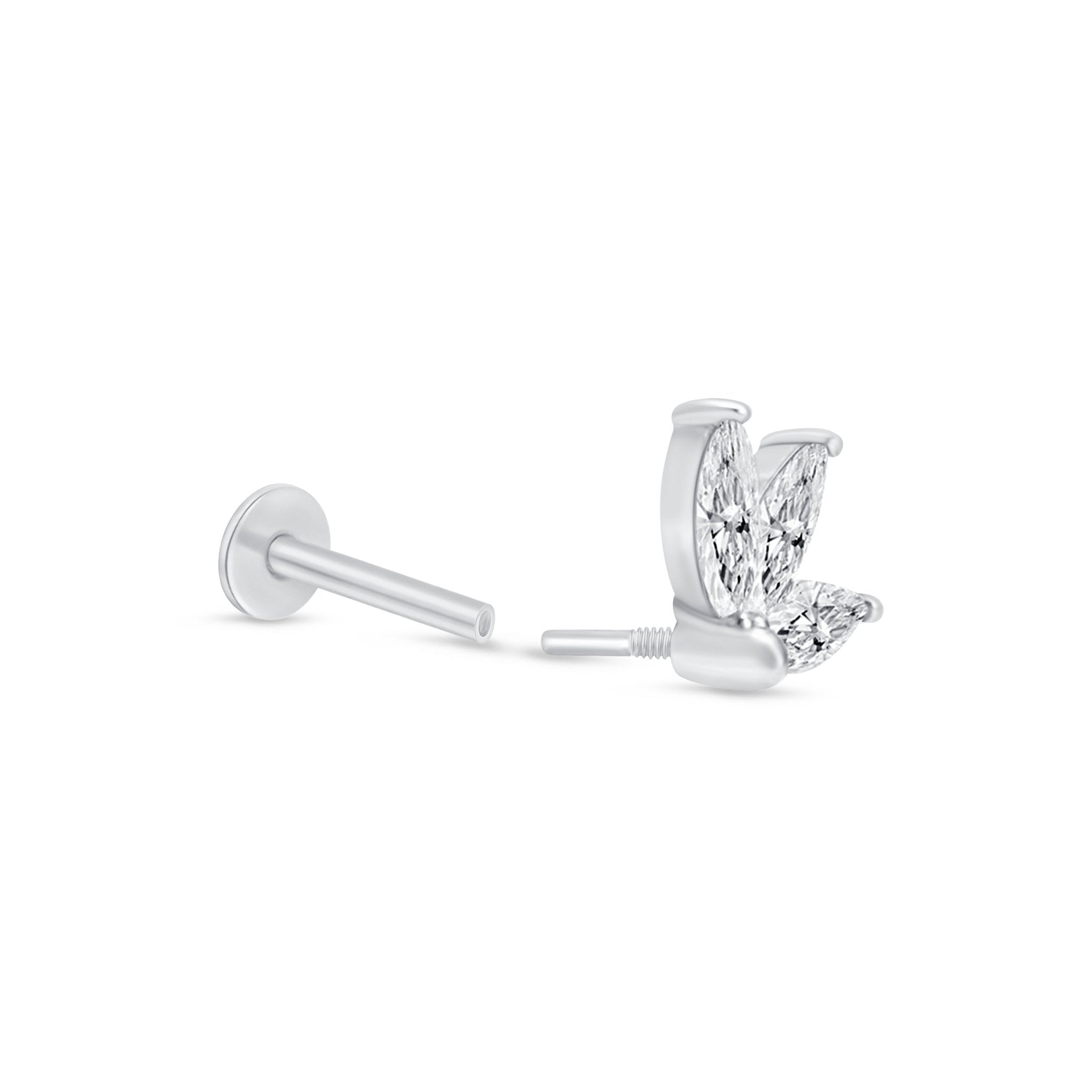 14k White Gold Marquise Gemstone Lotus Flat Back Stud Earrings - Elegant & Dainty Jewelry for Women, Perfect for Weddings, Parties & Everyday Wear