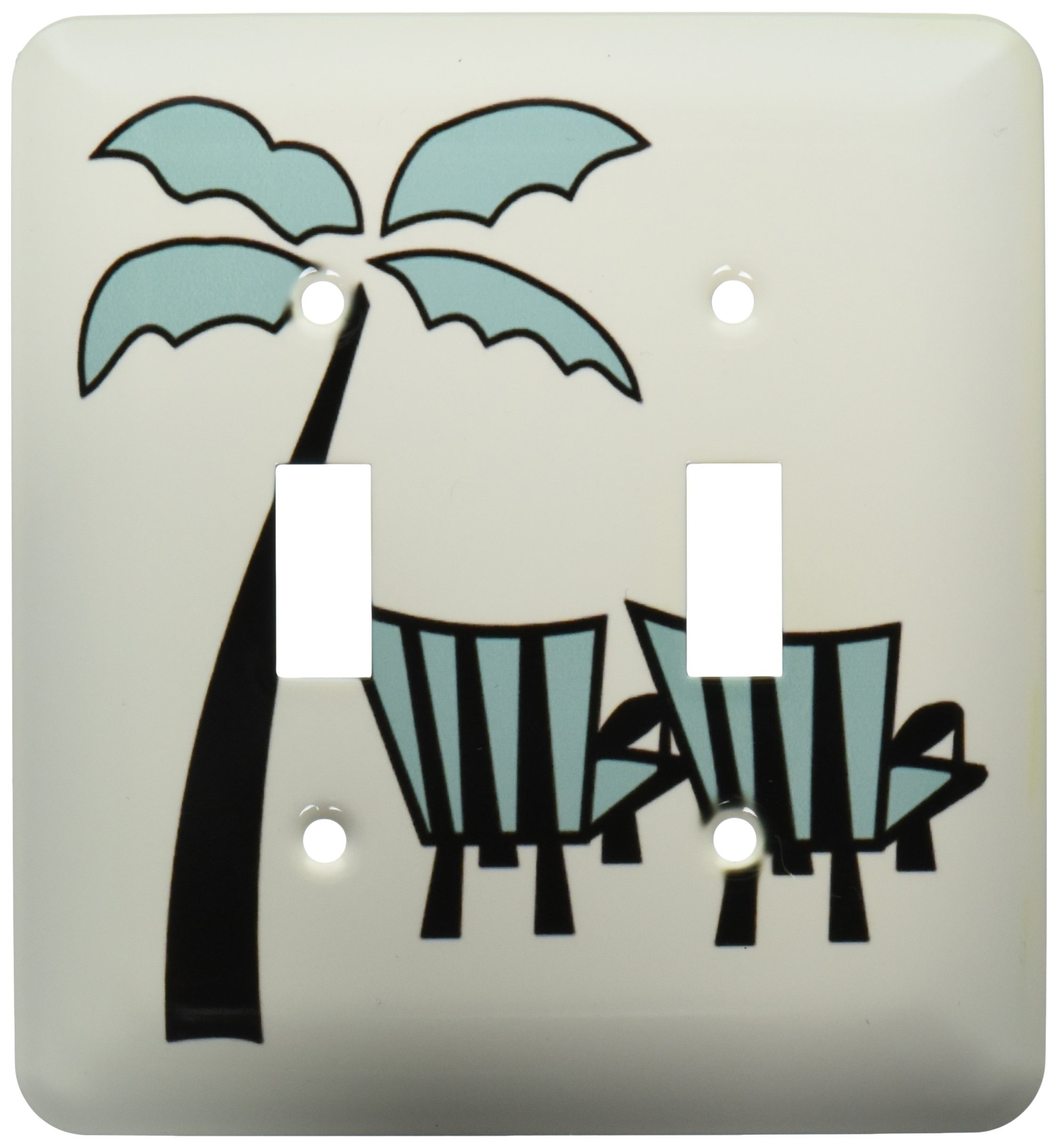 3D Cartoon Palm Tree & Beach Chairs Double Toggle Switch - Decorative Wall Plate Cover for Home, Office, or Kids Room - Perfect for Bedroom, Living Room, and Coastal Themed Decor