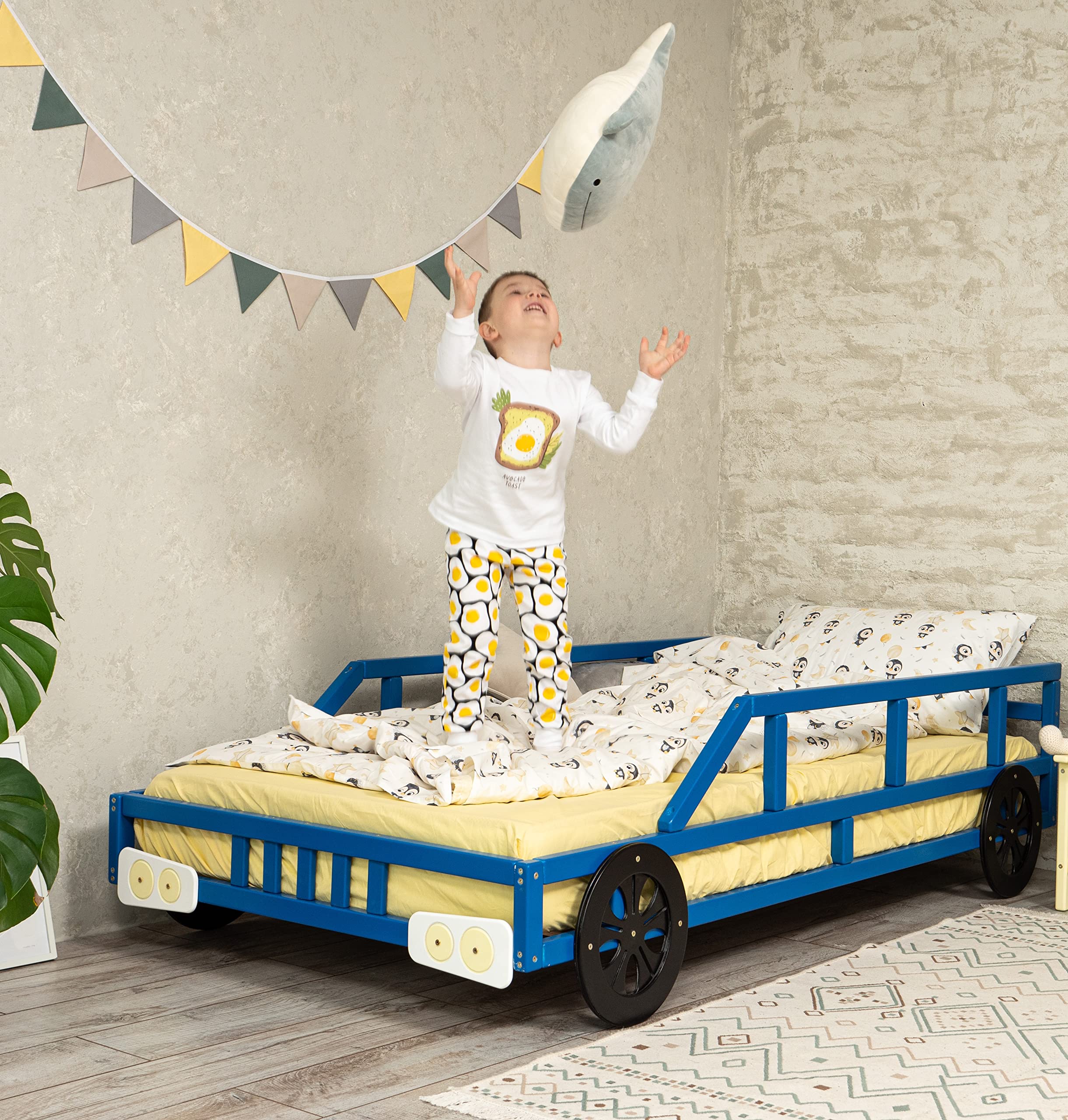 Race Car Bed for Toddlers - Twin Jeep Bed Frame - Low Montessori Kids Bed for Boys - Playroom & Nursery Decor