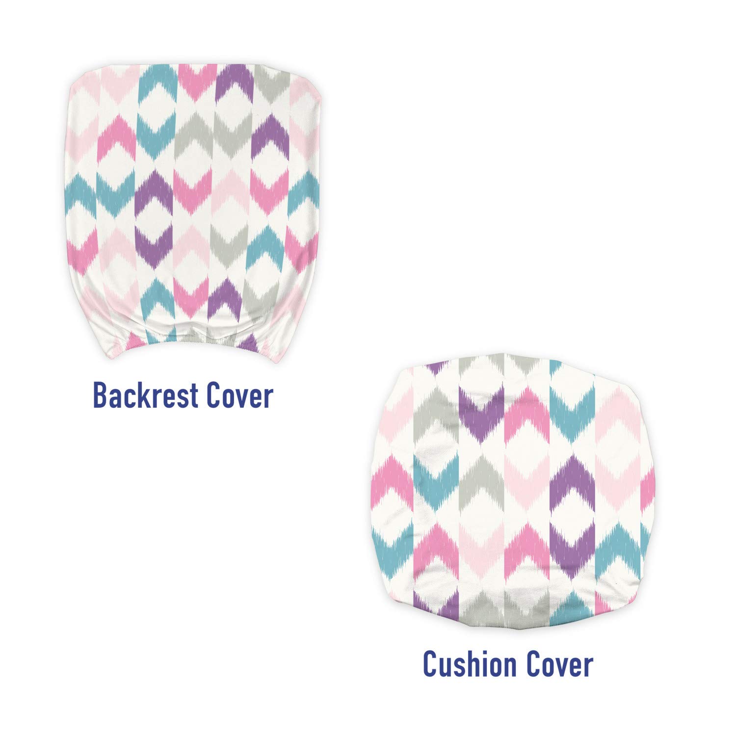 Ambesonne Geometric Office Chair Slipcover - Oriental Chevron & Ikat Boho Print Stretch Fabric Cover, Standard Size, Violet Pink Teal - Washable Decorative Chair Cover for Home Office, Living Room, Dorm Room