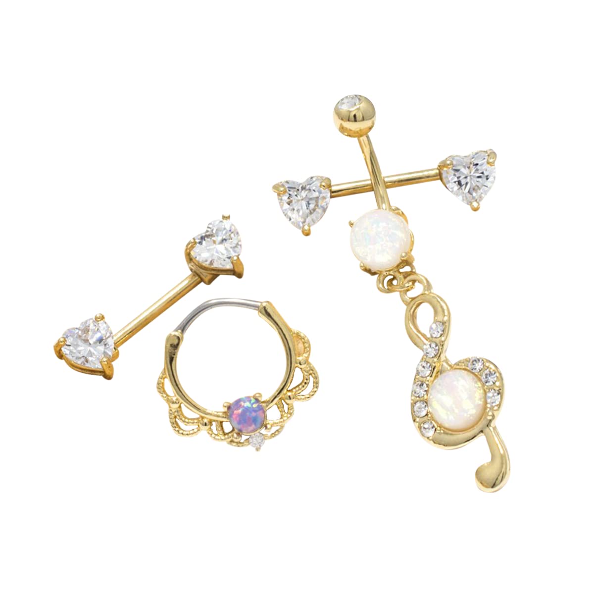 3-Piece Gold Body Jewelry Set - Belly Ring, Septum Clicker & Nipple Shields | Hypoallergenic Piercing Jewelry for Women | Perfect for Parties, Festivals & Everyday Wear