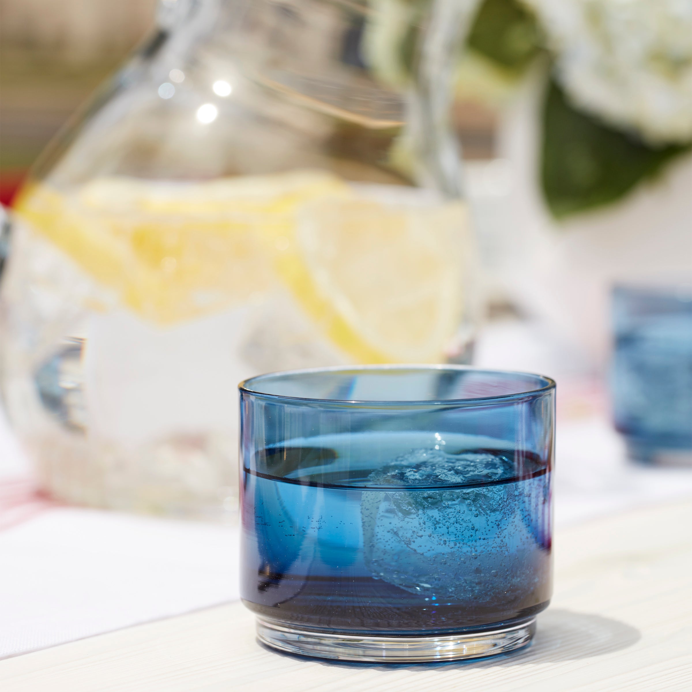 Tuscany Classics 4-Piece Stackable Blue Short Drinking Glasses Set - Perfect for Cocktails, Juice, and Everyday Use at Home or Parties