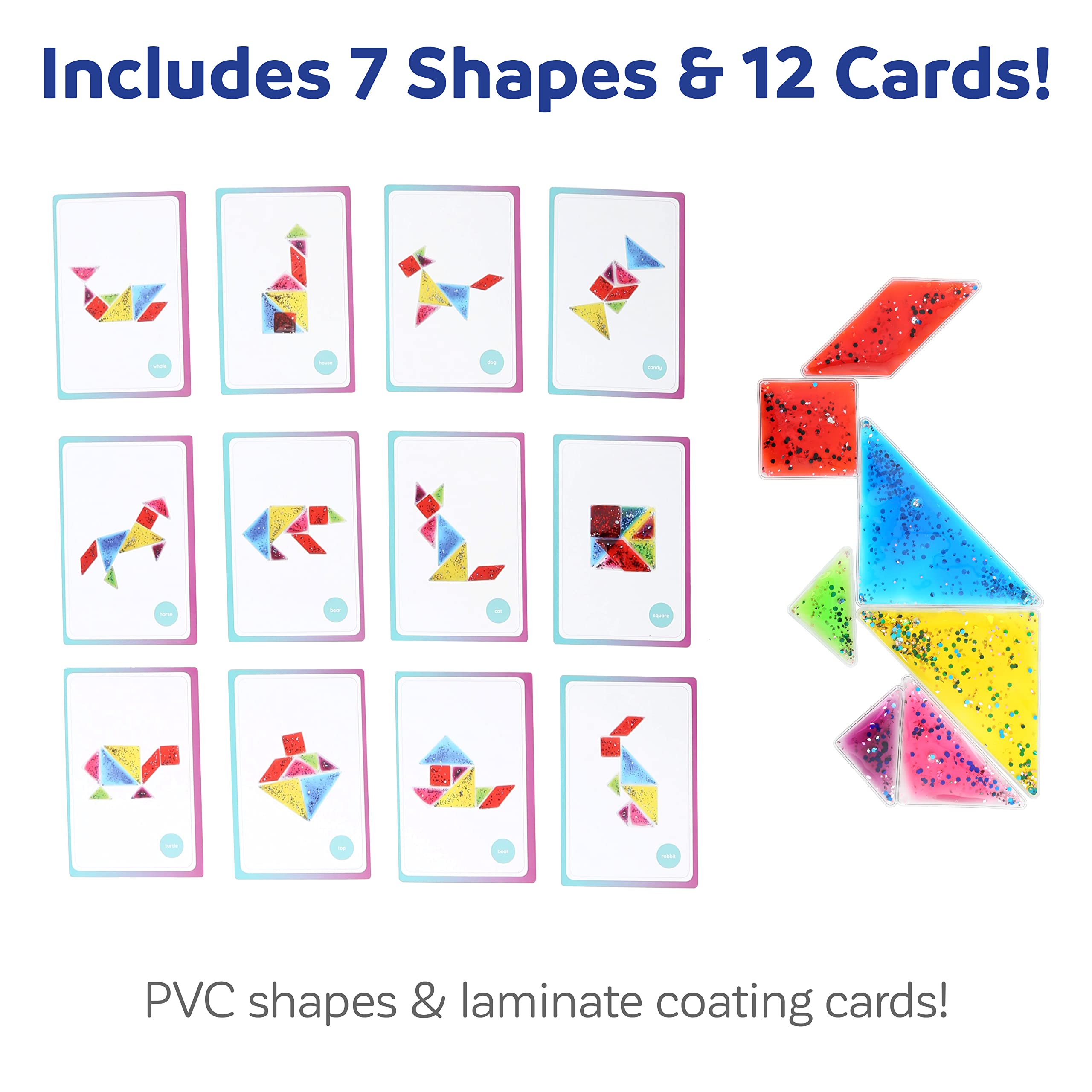 Fun and Function Busy Fingers Tangram Gel Puzzle Set with Pattern Block Cards - Geometric Shape Sensory Puzzle for Kids Ages 3+ - Perfect for Preschool Learning, Occupational Therapy & Quiet Time Activities