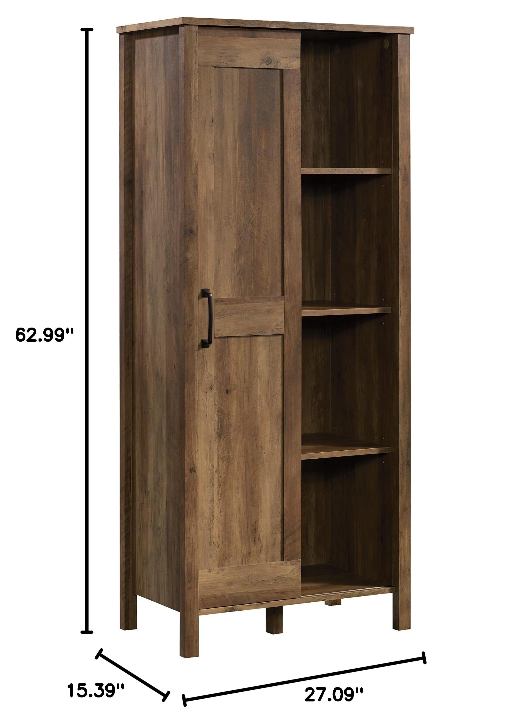 Sauder Sliding Door Storage Cabinet - Rustic Pine Finish Pantry Organizer for Kitchen, Bathroom, or Home Office | Durable & Stylish Storage Solution