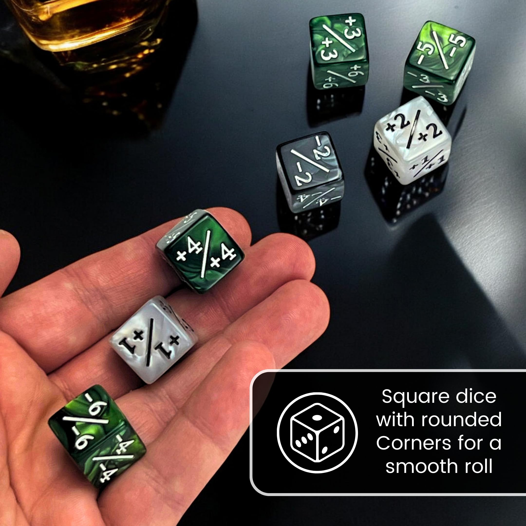 Luck Lab MTG Magic Life Counter Dice - 48 PCS for Magic The Gathering Card Game Accessories, CCG Creature Stats Tracker with 2 Dice Bags (Green Swirl, White Pearl, Black Pearl) - Perfect for MTG Tournaments, Commander Games & Tabletop RPGs