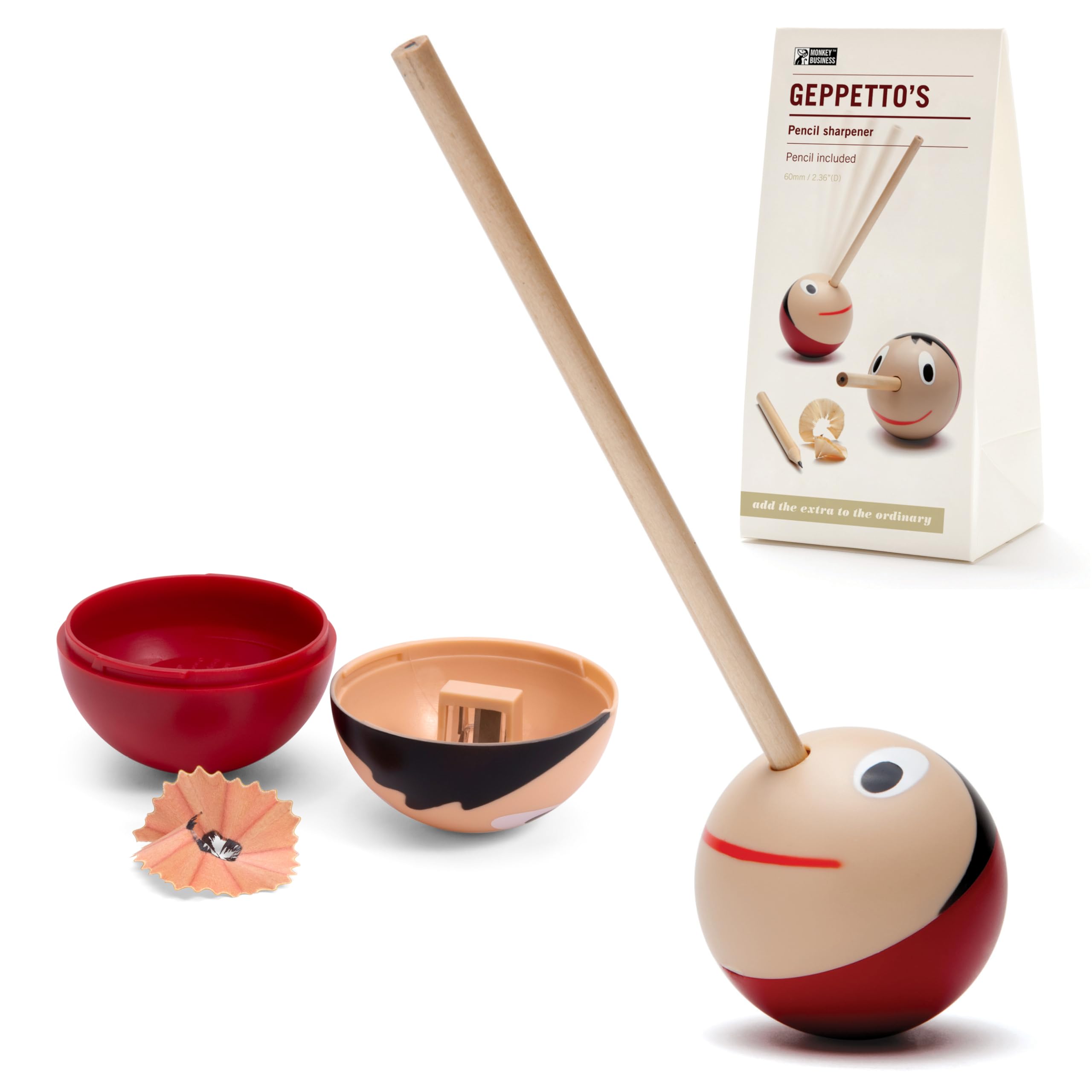 Monkey Business Geppetto Pinocchio Pencil Sharpener - Manual Handheld Sharpener with Pencil Nose for Kids & Adults - Fun Novelty Gift for Boys & Girls - Perfect for School, Office & Art Projects
