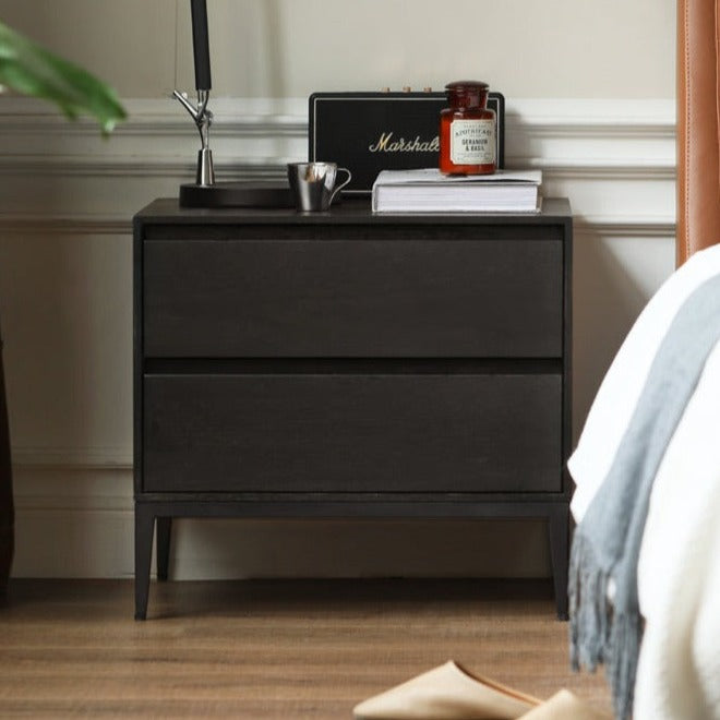 Solid Oak Wood Nightstand in Smoke Finish - Modern Bedside Table for Bedroom, Living Room, or Office