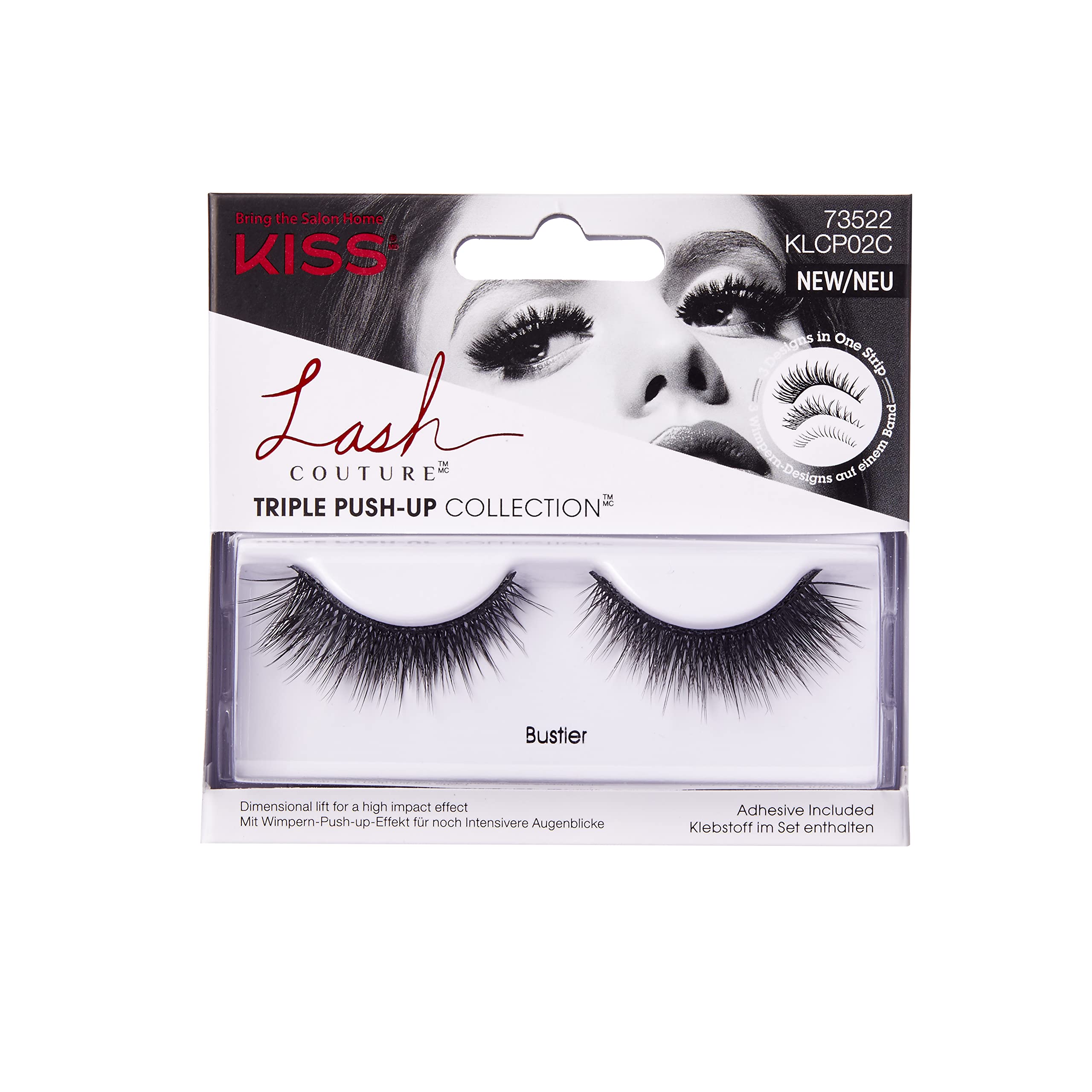 KISS Lash Couture Triple Push Up False Eyelashes - 3D Volume Reusable Lashes with Lash Glue, Cruelty-Free & Bustier Style | Perfect for Night Out, Wedding, and Special Occasion Makeup