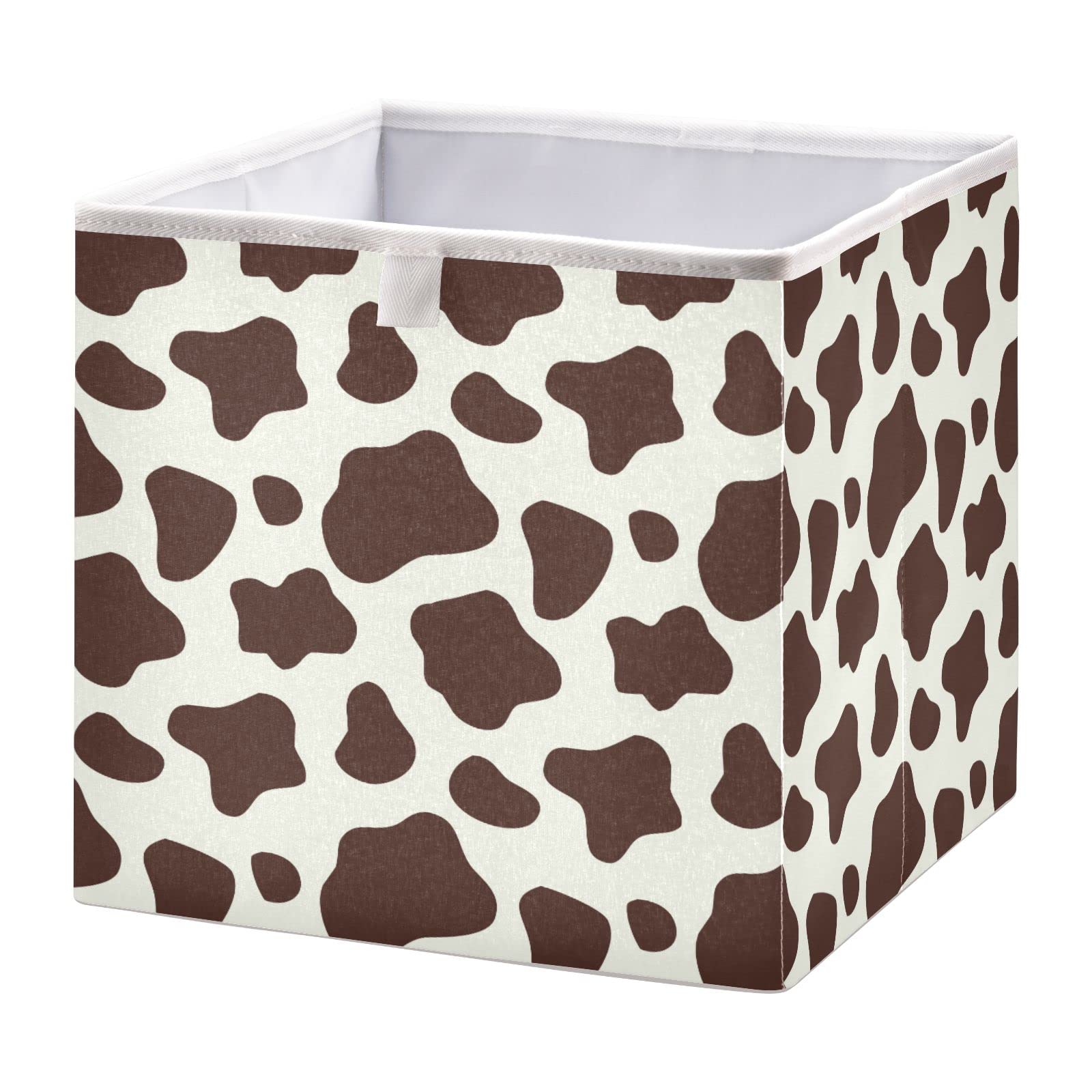 Brown & White Cow Print Collapsible Storage Basket - Square Fabric Bin Organizer for Nursery, Kids Room, Toys & Clothes | Foldable Shelving Solution for Home Organization