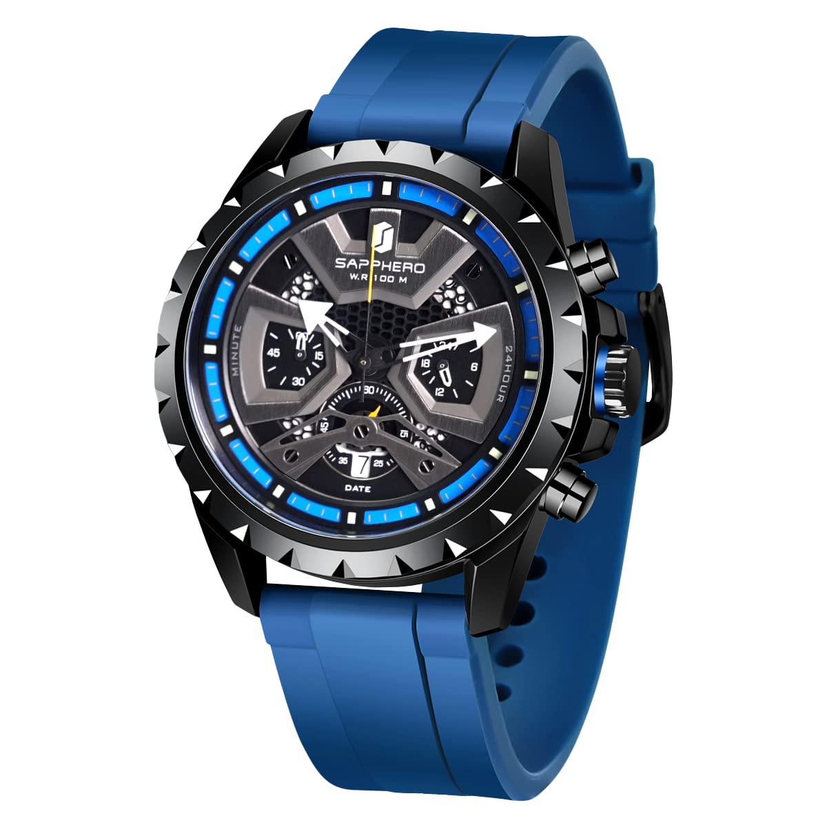 SAPPHERO Men's Waterproof Analog Watch - 100M Sport Chronograph with Contrasting Color Design - Durable Wristwatch for Work, Gym & Outdoor Activities | Fashionable Timepiece for Everyday Wear