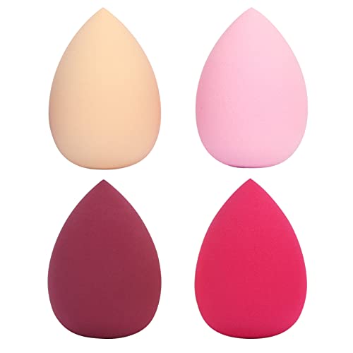 Unaone Makeup Sponges 4-Pack - Professional Beauty Blender Sponge for Liquid Foundation, Cream & Powder - Latex-Free, Dry & Wet Use (Beige, Pink, Wine Red, Rose Red) - Perfect for Flawless Makeup Application, Contouring & Blending