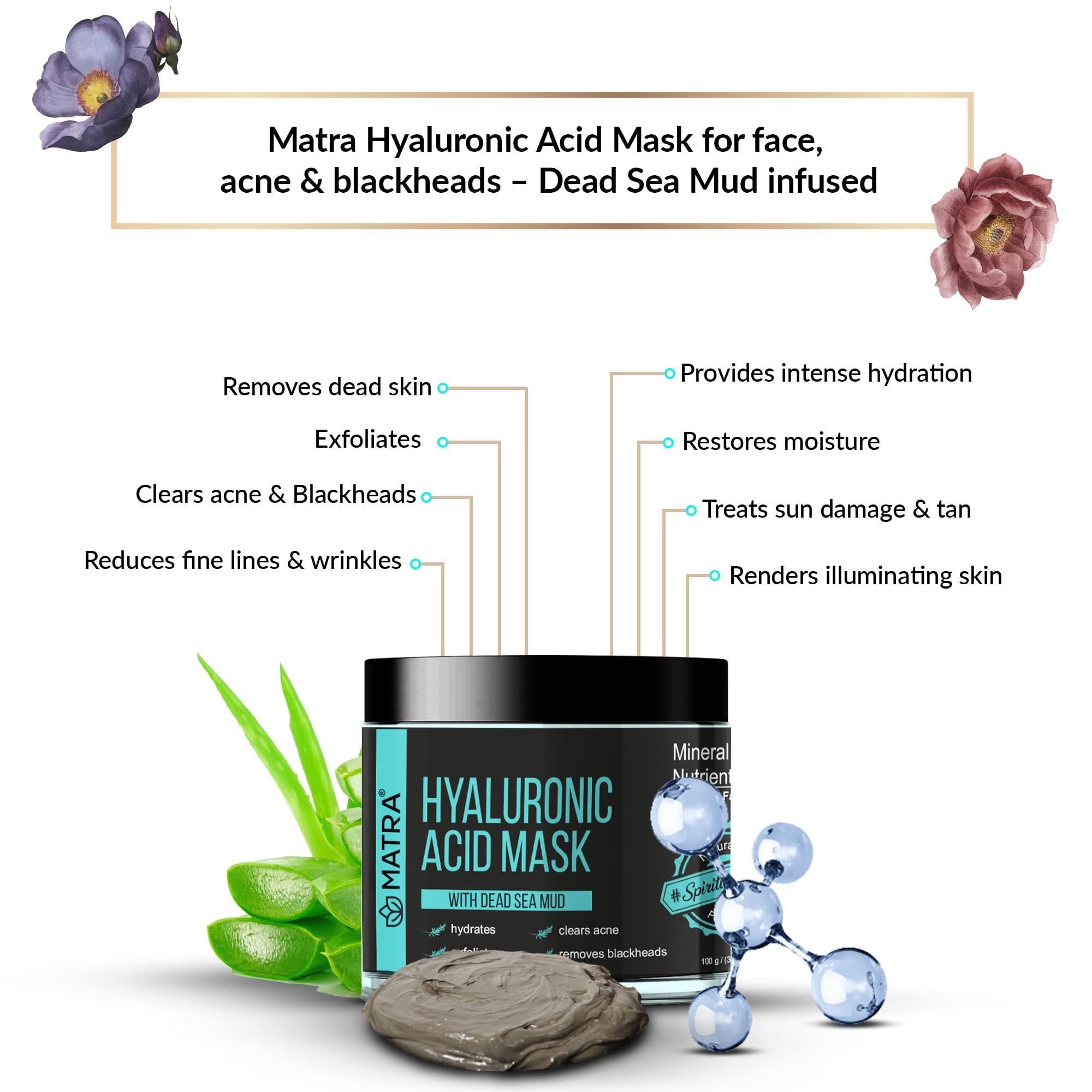 Hyaluronic Acid Face Mask for Acne & Blackheads – Dead Sea Mud Infused – Exfoliating & Cleansing Facial Treatment – Reduce Breakouts & Pores – Perfect for Spa Nights & Skincare Routines