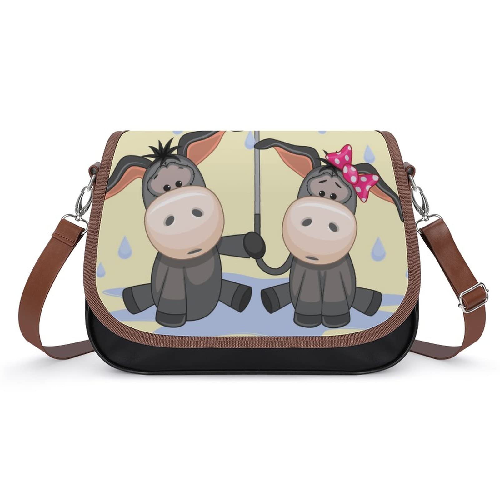 Stylish Printed Crossbody Shoulder Bag for Women - PU Leather Designer Satchel with Cute Donkey Rain Cartoon Pattern | Perfect for Travel, Shopping & Daily Use