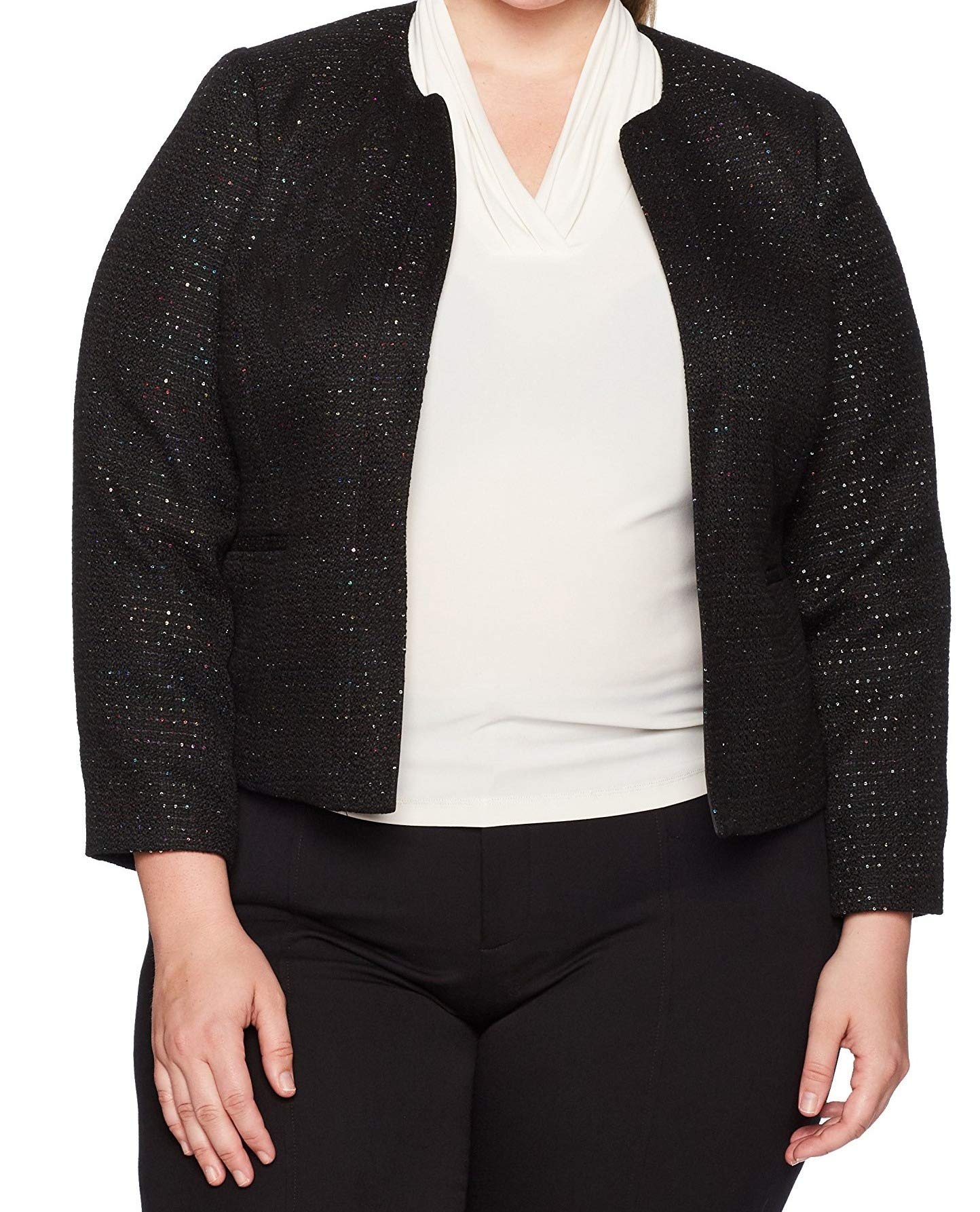 Nine West Women's Plus Size Sequin Tweed Jacket - Elegant Blazer for Office, Party & Special Occasions