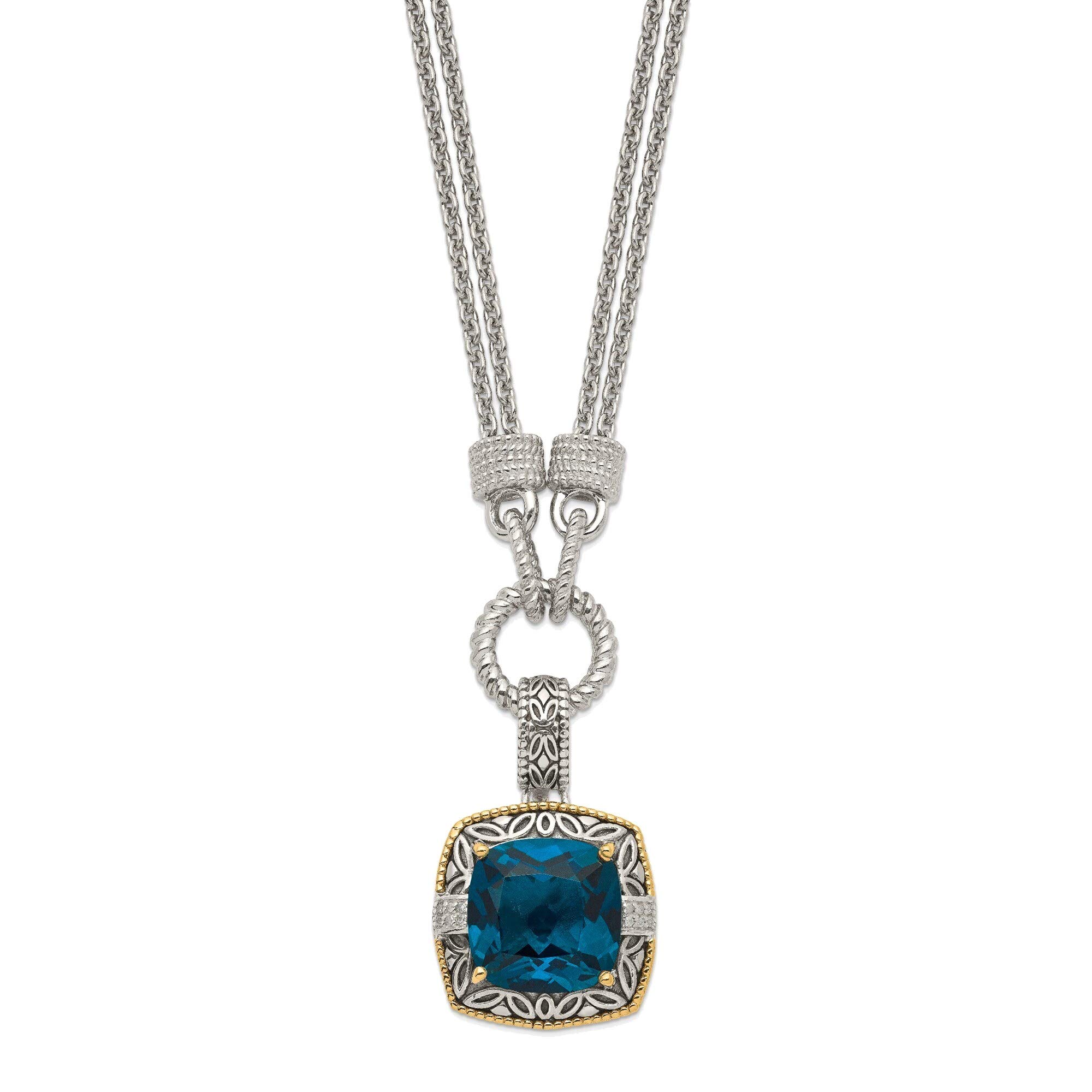 Bonyak Sterling Silver 14K London Blue Topaz & Diamond Necklace - 1 Inch Extender Chain for Women, Elegant Gift for Anniversary, Wedding & Special Occasions