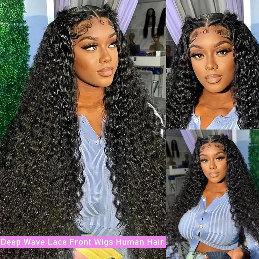 soHygge 30 Inch Deep Wave Lace Front Wigs Human Hair 13x6 HD Lace - Pre Plucked Deep Curly Human Hair Wig with 200% Density - Glueless Frontal Wigs for Women - Perfect for Daily Wear, Cosplay & Special Occasions