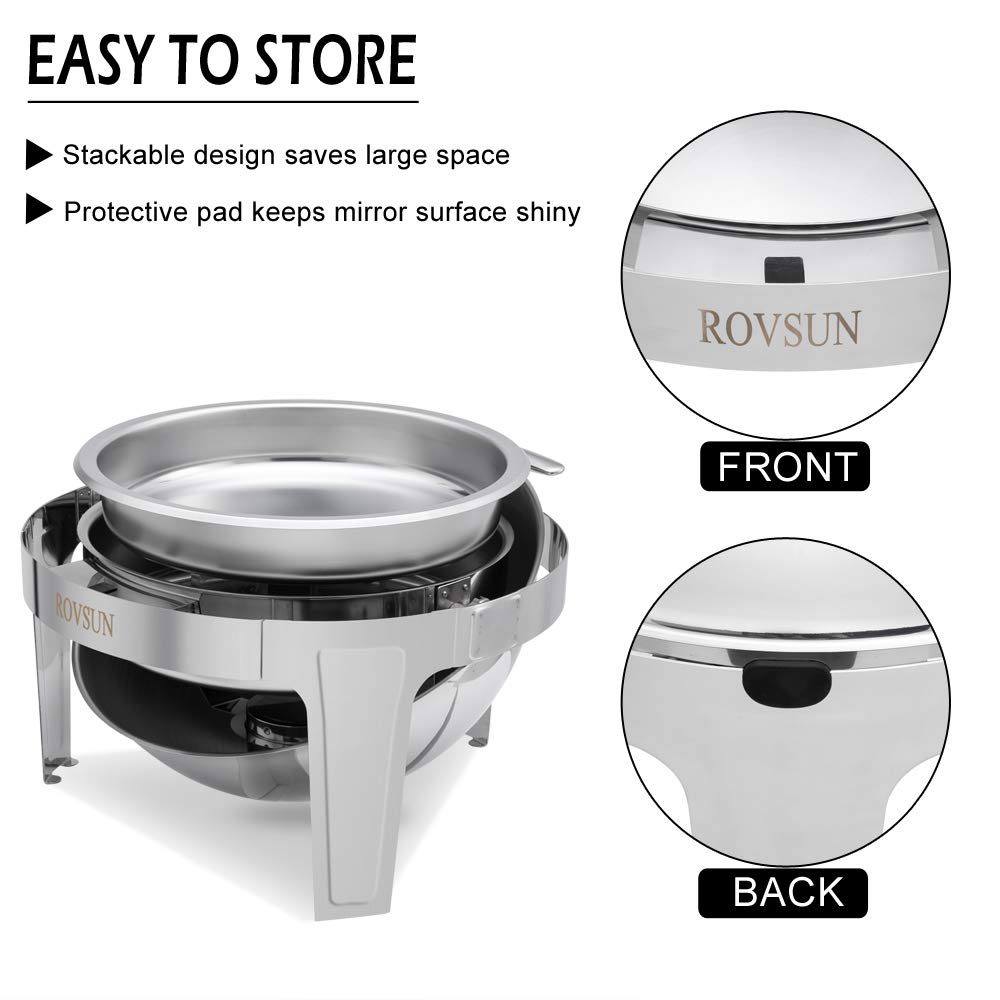 ROVSUN 6 Quart Stainless Steel Chafing Dish Buffet Set - NSF Certified Roll Top Chafer with Food Pan, Water Pan & Fuel Holders - Perfect for Weddings, Parties, Banquets & Catering Events - Keep Food Warm at Buffets, Events & Large Gatherings