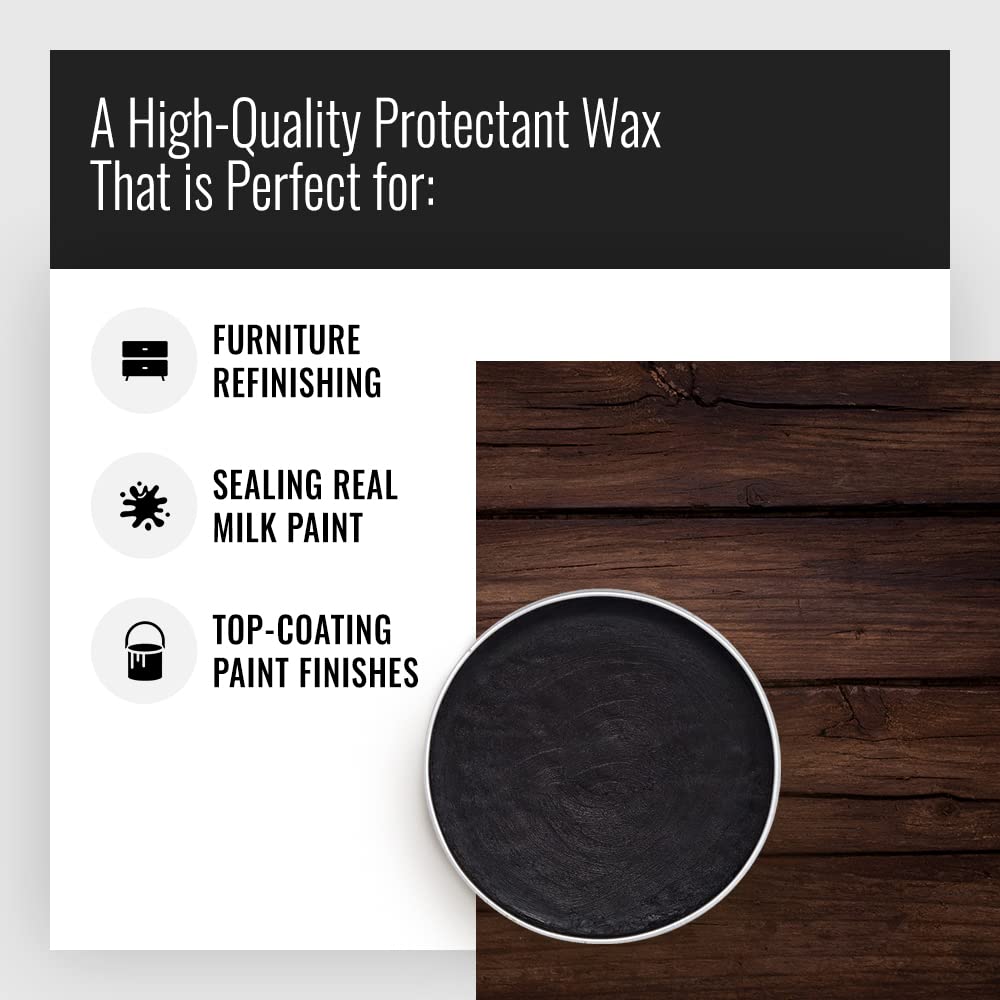 Real Milk Paint Soft Finishing Wax Sealant - Matte Dark Brown 4 oz - Beeswax Furniture Wax for Painted Cabinets, Unfinished Wood Decor & DIY Projects - Perfect for Sealing, Protecting & Enhancing Wood Finishes