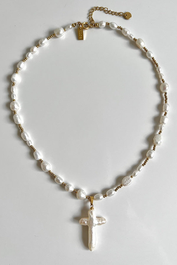 Elegant Pearl Cross Necklace for Women - Dainty Religious Jewelry Gift for Baptism, First Communion & Everyday Wear