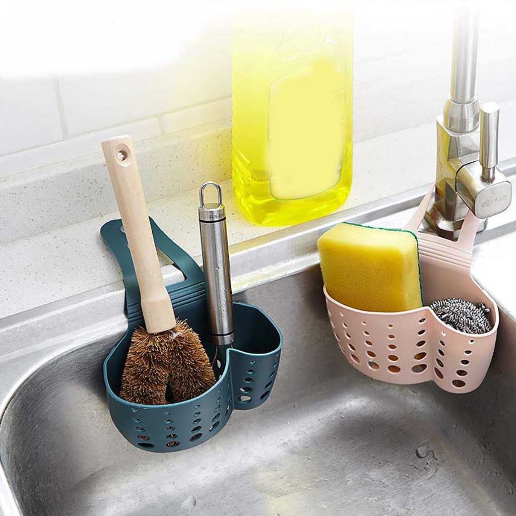 Amiley Plastic Sponge Holder with Suction Cups - Kitchen Sink Caddy Organizer for Sponges and Brushes, Easy to Install Faucet Mount (Blue) - Perfect for Kitchen Sink Organization and Cleaning Tools Storage