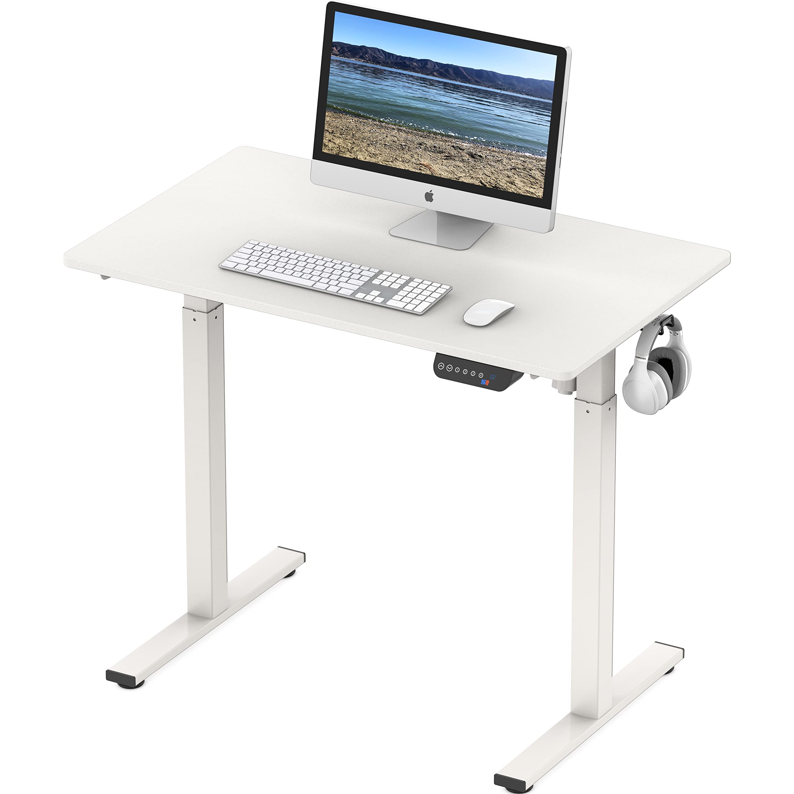 SHW 40-Inch Electric Height Adjustable Standing Desk with Memory Preset & Cable Management - Ergonomic Home Office Desk for Work from Home & Gaming (White)