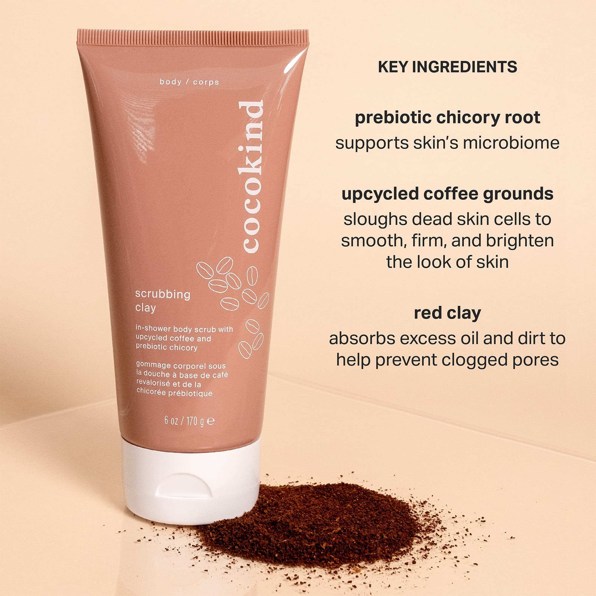 Organic Cocokind Coffee Body Scrub & Exfoliating Wash - Brightening Clay Scrub for Smooth Skin - Natural Body Care for Dry & Rough Skin - Perfect for Shower & Spa Use