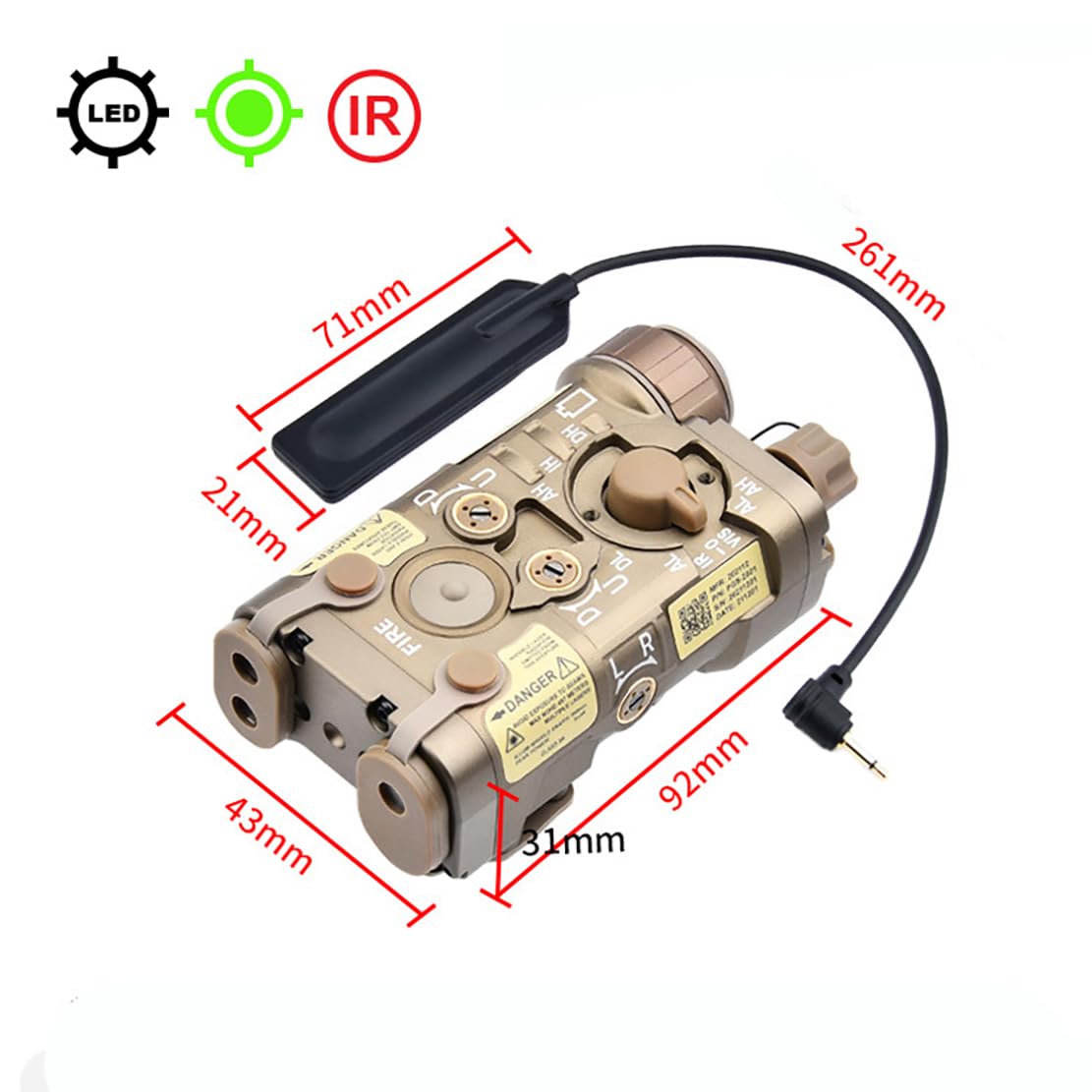 Metal L3-NL Box Laser Sight with IR Laser & Green Laser | Strobe/Momentary/Constant Modes | 150 Lumens White Light LED Flashlight | Pressure Switch | Fits 20mm Rail | Perfect for Tactical Shooting, Hunting & Outdoor Adventures