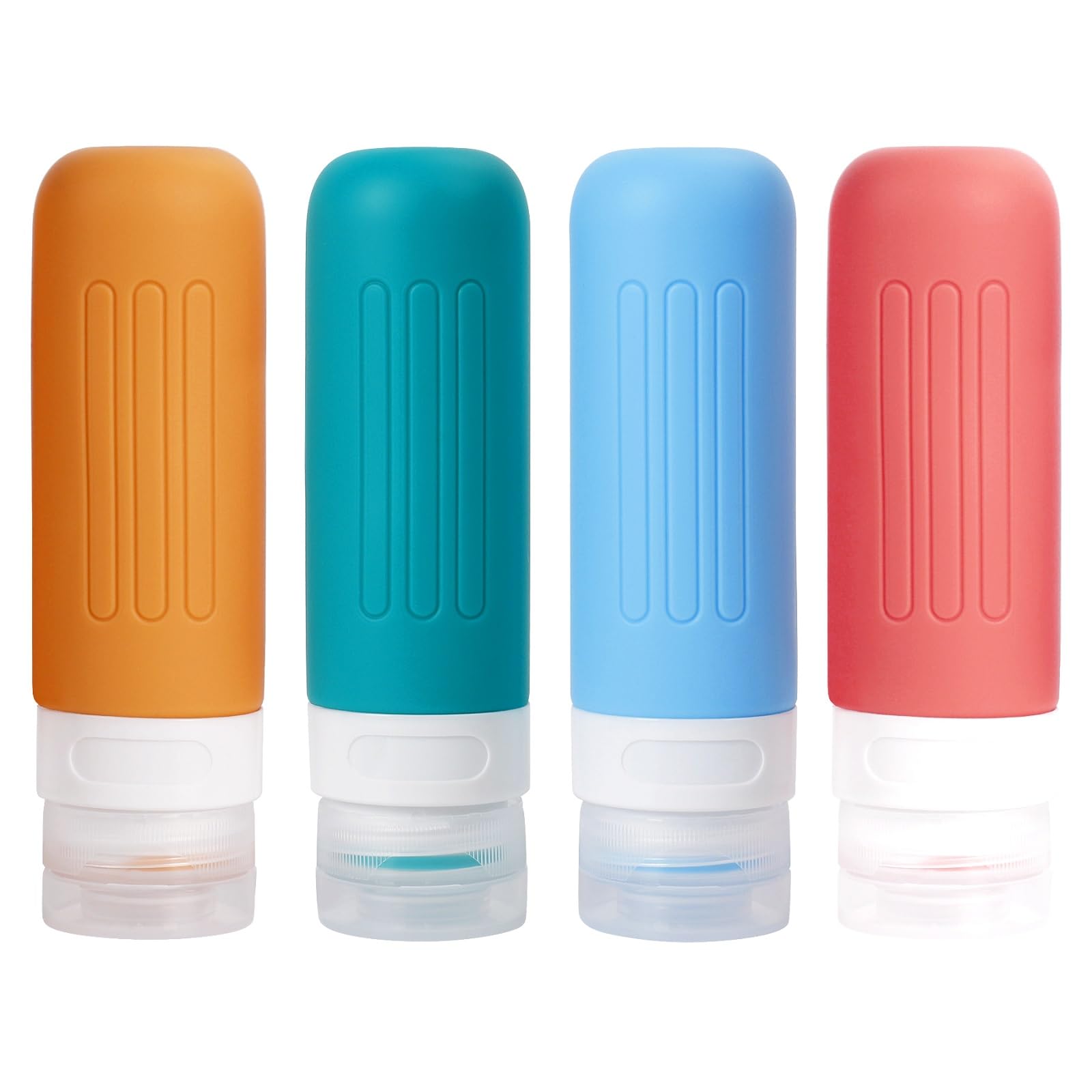 4 Pack 3oz Leak Proof Silicone Travel Bottles for Toiletries - BPA Free, TSA Approved Squeezable Containers - Perfect for Air Travel, Gym, Camping & Vacation Essentials (Multicolor)