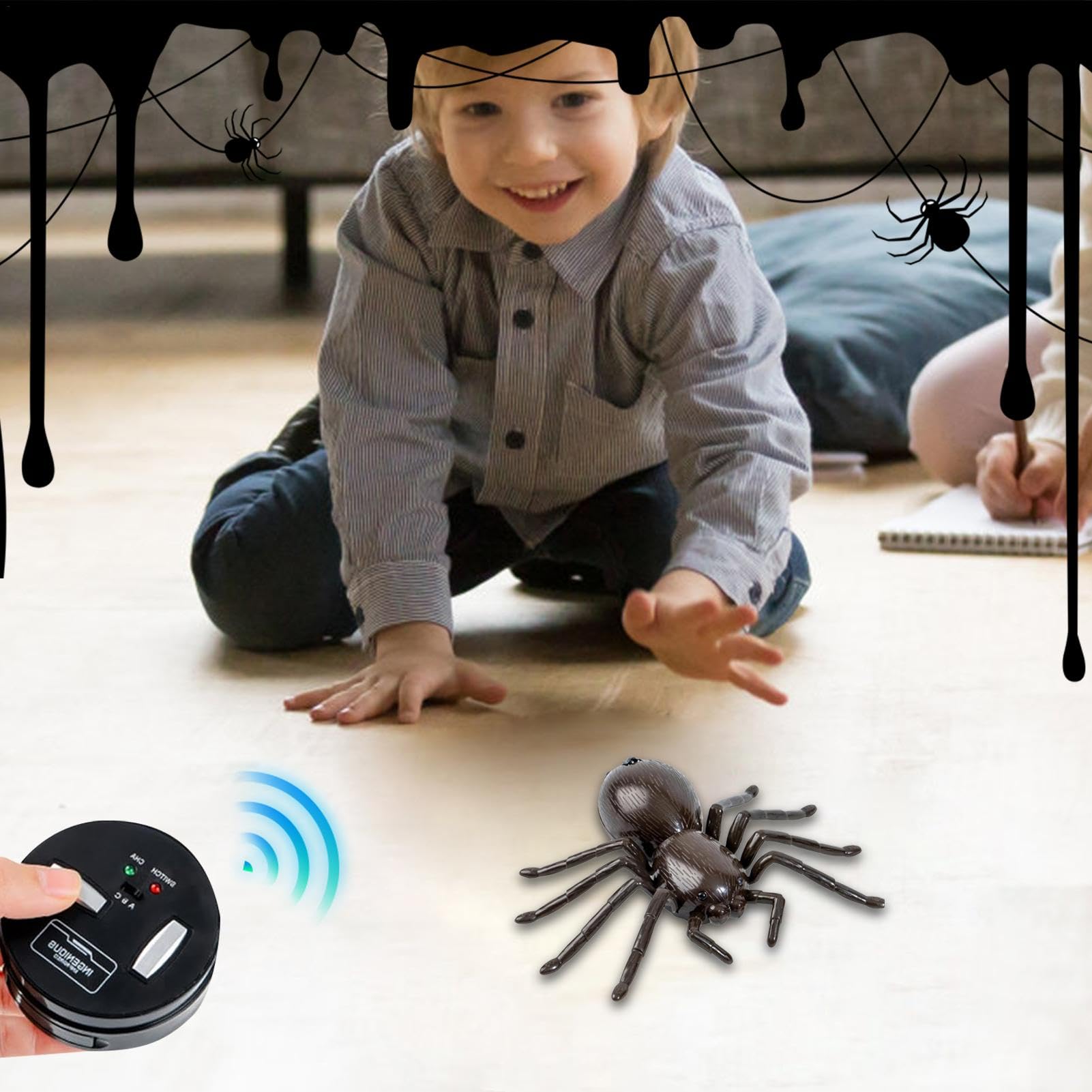 Realistic Remote Control Spider Toy with Glowing LED Lights - Halloween Prank & Party Joke for Kids - Moving Legs Electronic Prank Device for Scares & Fun - Perfect for Halloween Decorations, Birthday Parties & Practical Jokes (1pc)
