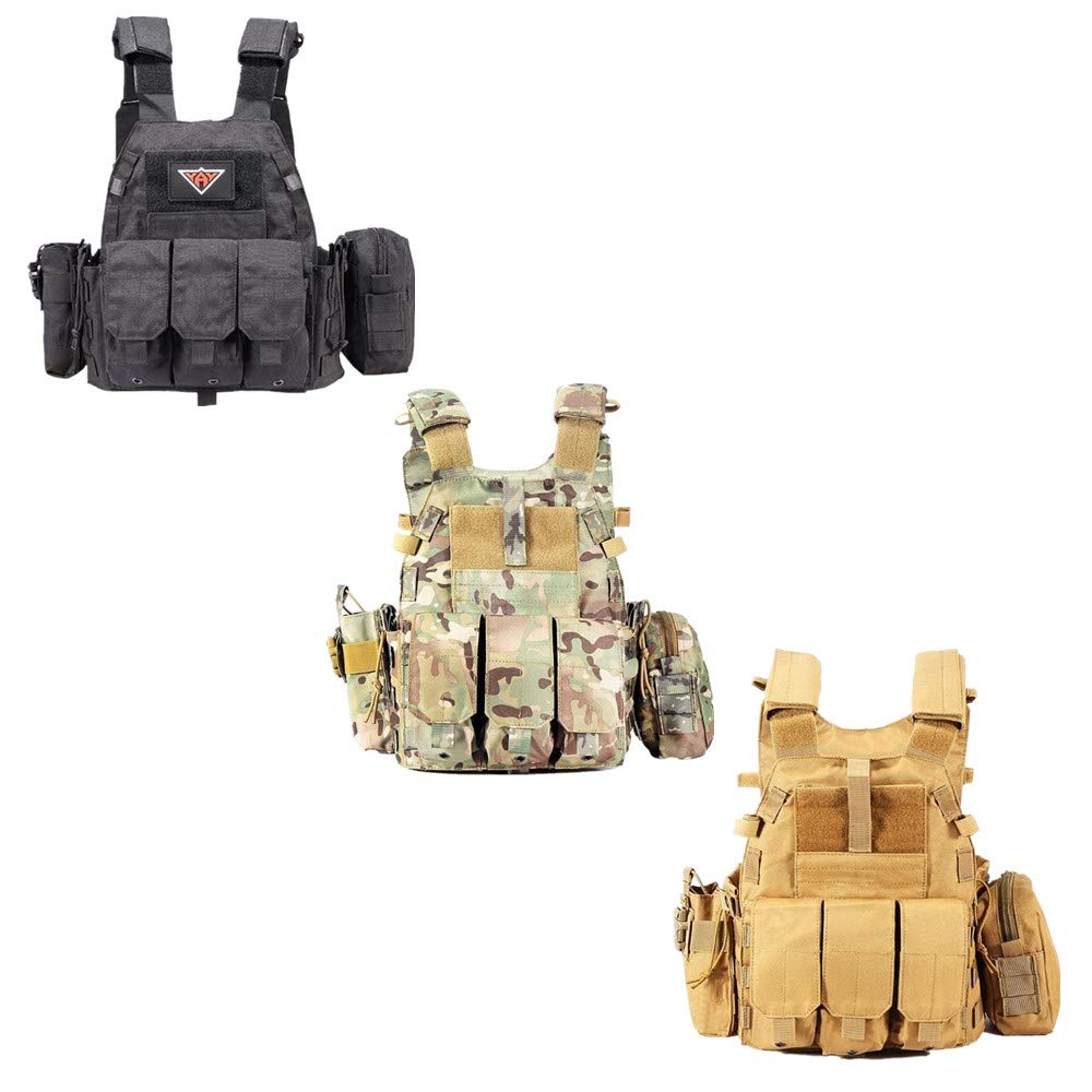LIEYING Multicam Camouflage Molle Tactical Vest - Adjustable Nylon Military Vest for Outdoor Hunting, Airsoft & Survival Gear | Perfect for Army Training, Paintball & Tactical Operations