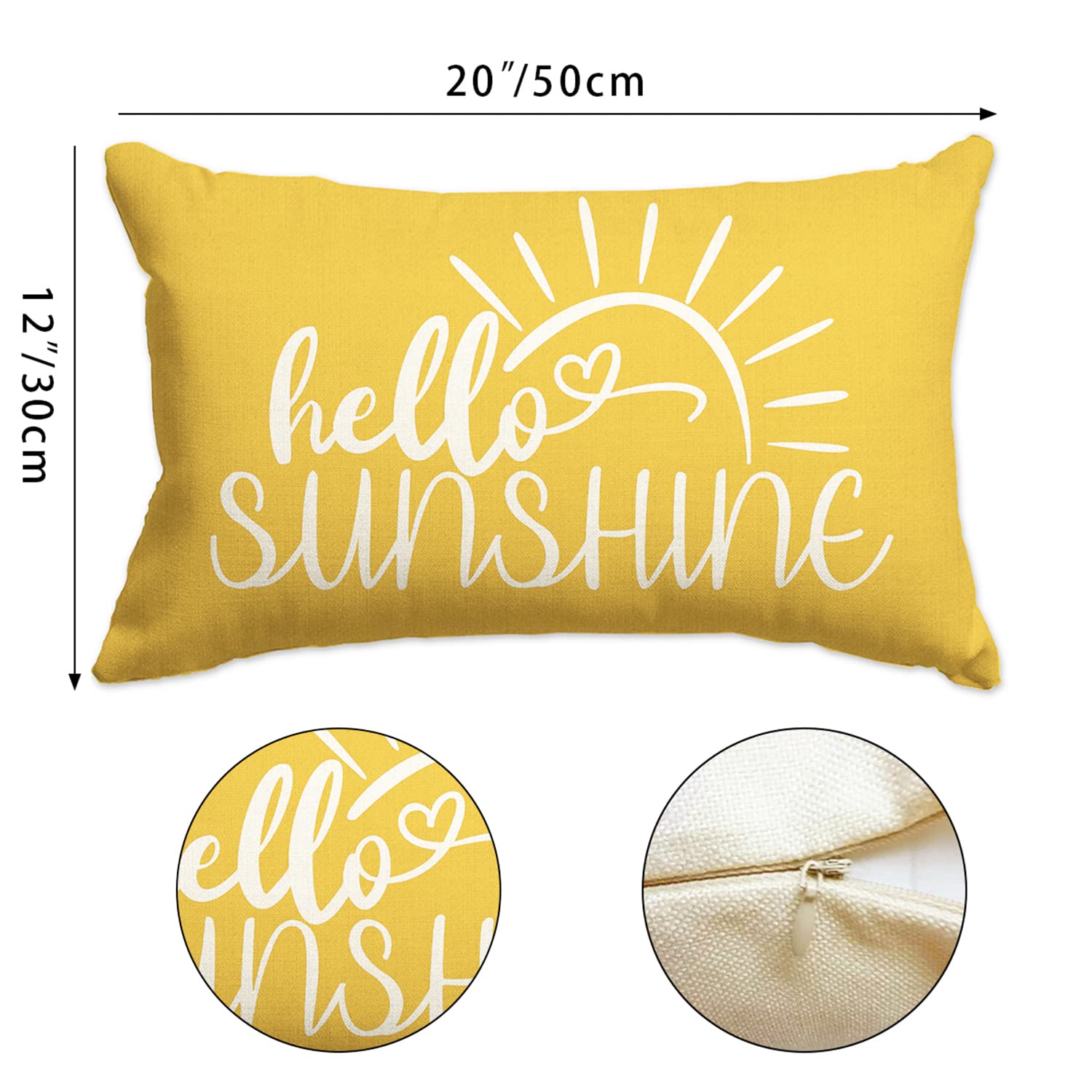 12x20 Summer Hello Sunshine Outdoor Farmhouse Lumbar Pillow Covers - Decorative Sofa & Home Decor Accents for Patio, Living Room & Porch