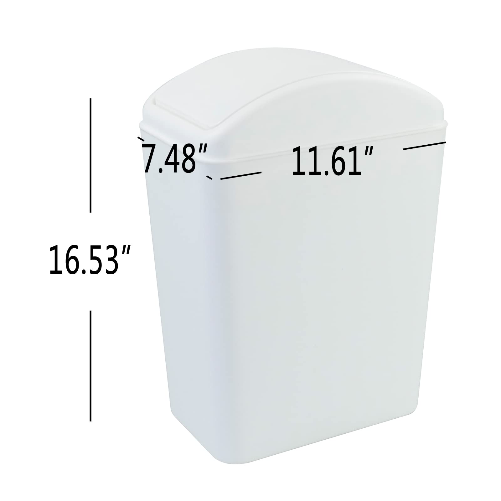 Qskely 4.5 Gallon Plastic Swing-Top Trash Can with Lid - White Kitchen Waste Bin for Bathroom, Office, Bedroom & Home Use