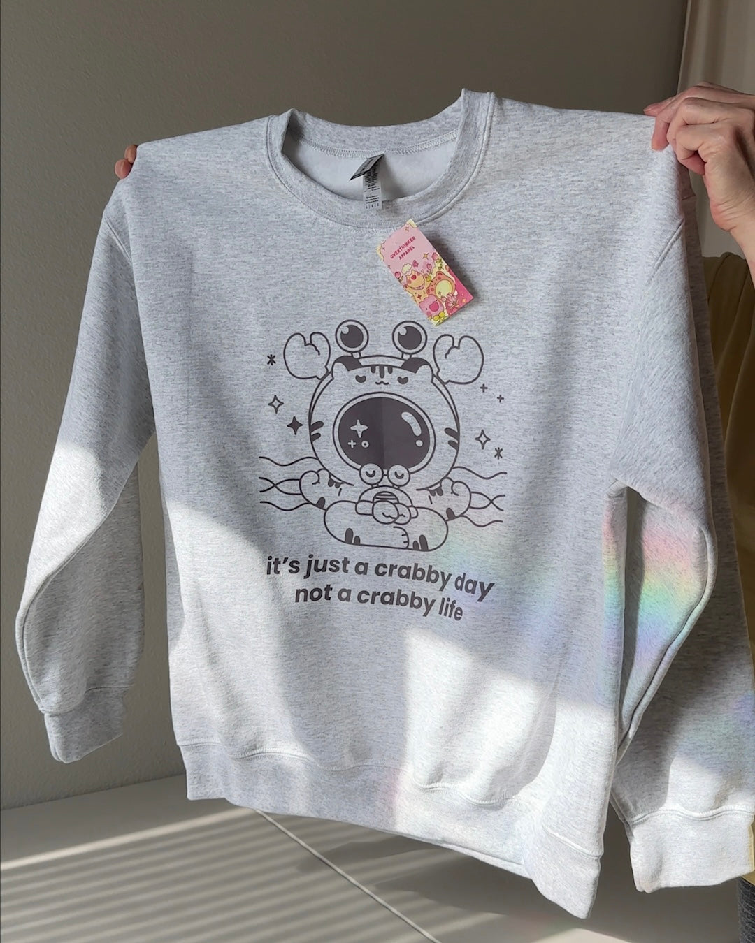 Cozy Crabby Day Comfort Sweatshirt - Soft Gray Crewneck Sweater for Anxiety Relief & Emotional Support | Perfect for Relaxing at Home, Coastal Getaways & Self-Care Days