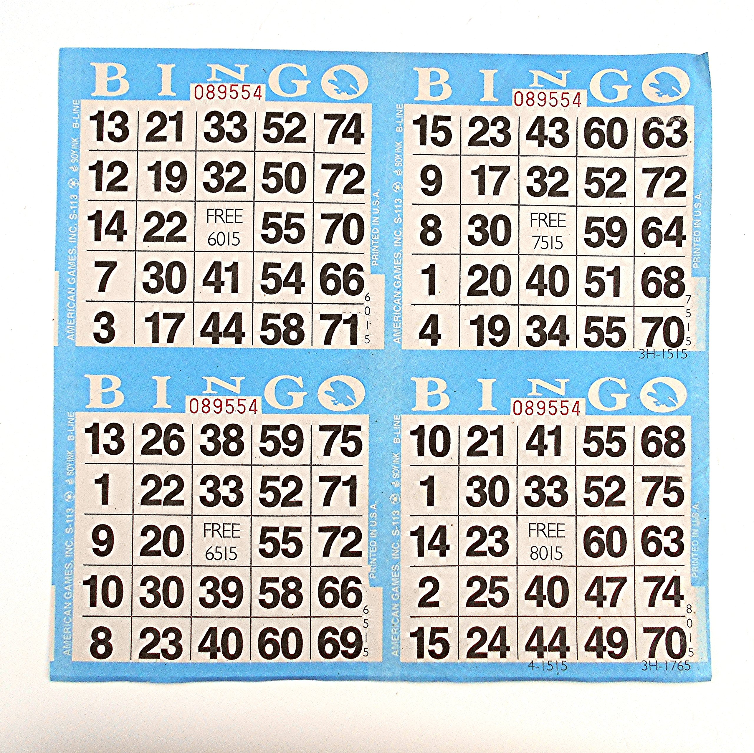 Blue Bingo Paper Cards - 4 Cards per Sheet, 750 Sheets (3000 Total) - Perfect for Bingo Games, Fundraisers & Parties