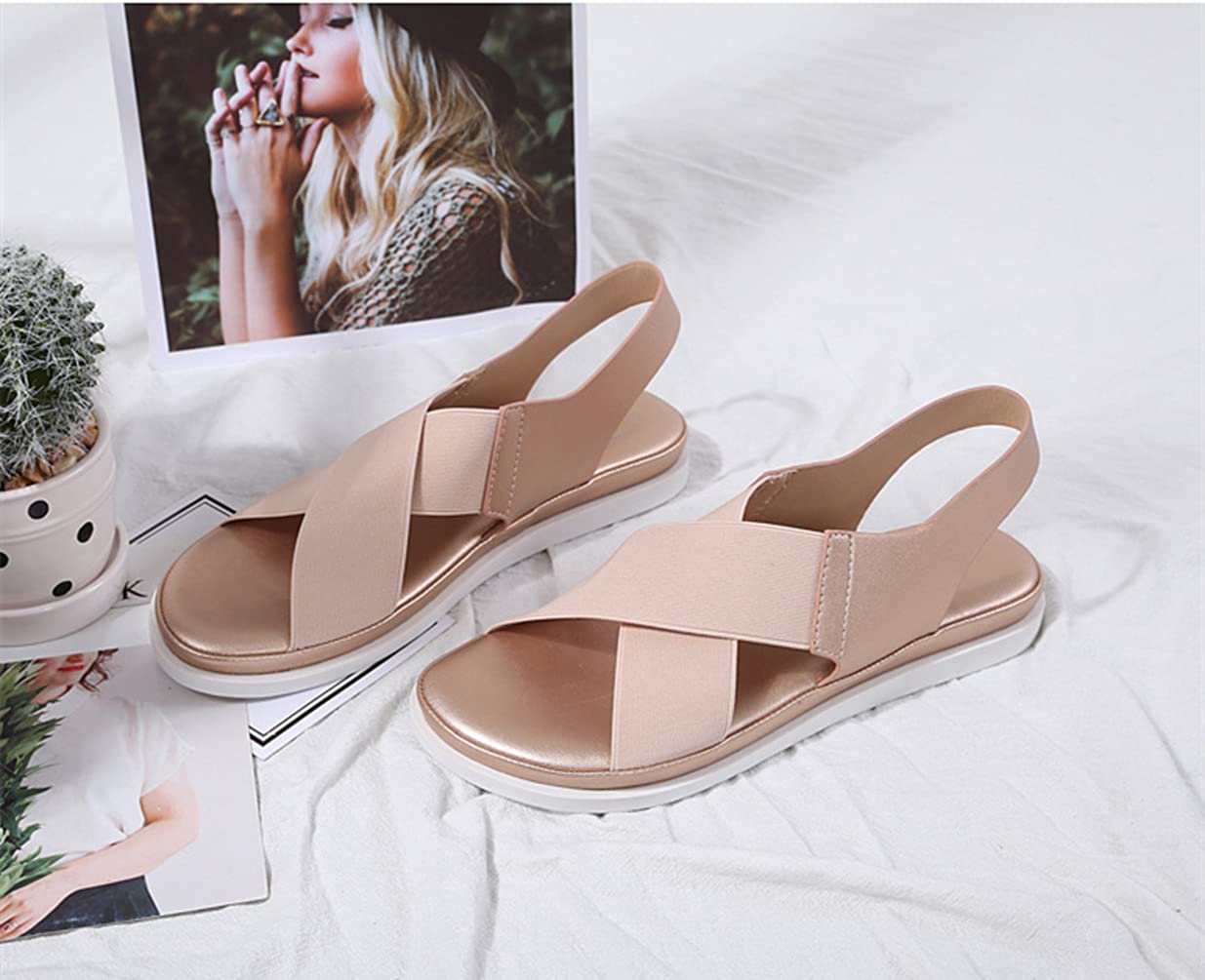 Comfortable Women's Sandals with Ankle Strap - Flexible & Elastic Flat Sandals for Walking, Beach, Travel & Everyday Wear