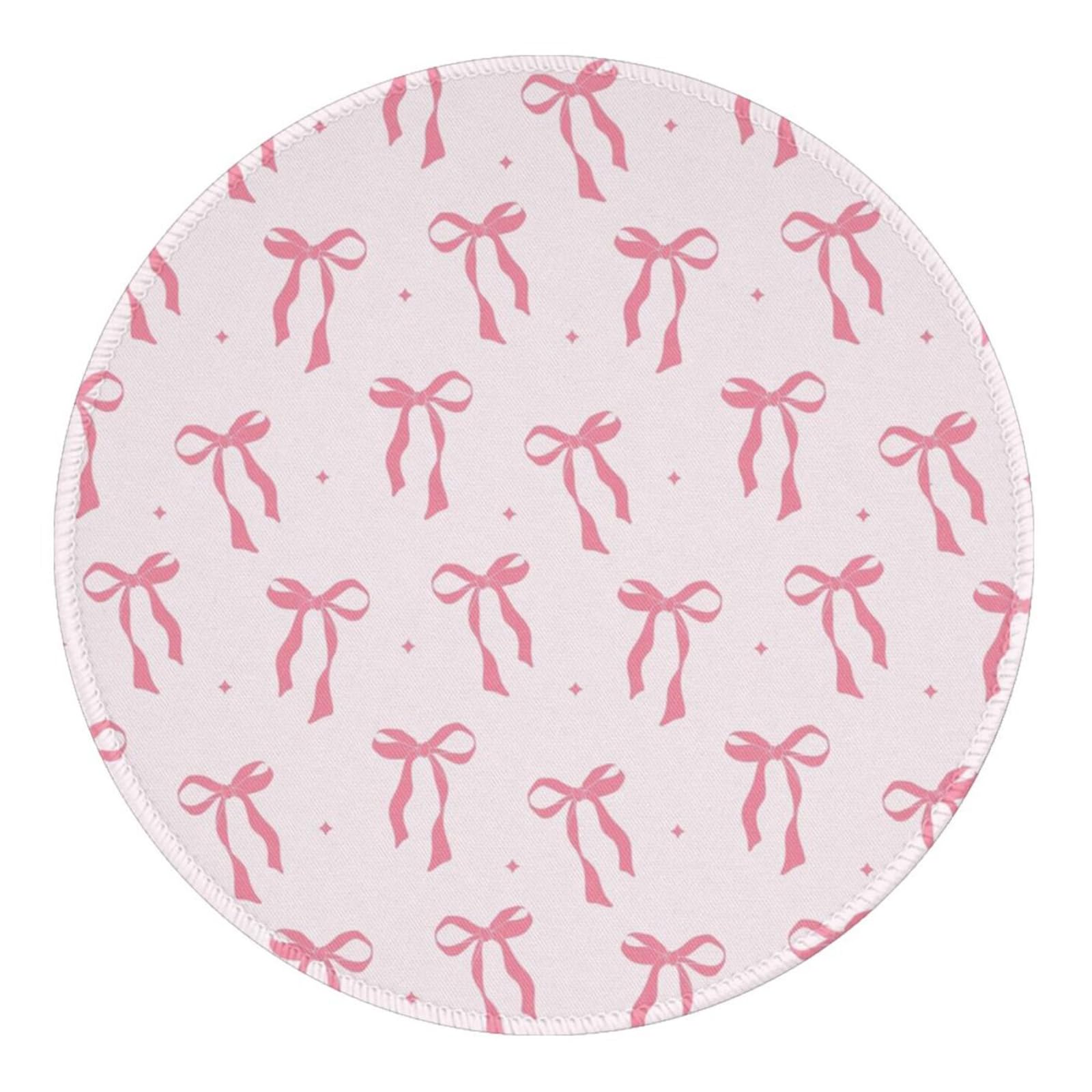 Kawaii Pink Bow Mouse Pad - 7.9×7.9 Inch Non-Slip Rubber Base Round Desk Mat for Laptop & Computer - Cute Office Decor & Travel Accessory | Perfect for Work, Gaming & Aesthetic Workspace Setup