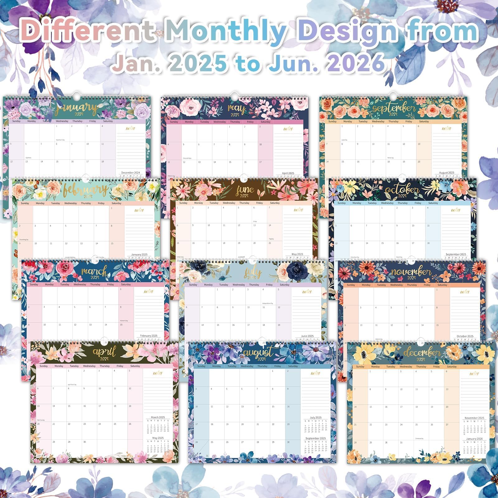 OuMuaMua 2025-2026 Wall Calendar - 18 Month Hanging Planner (January 2025 to June 2026) - 14