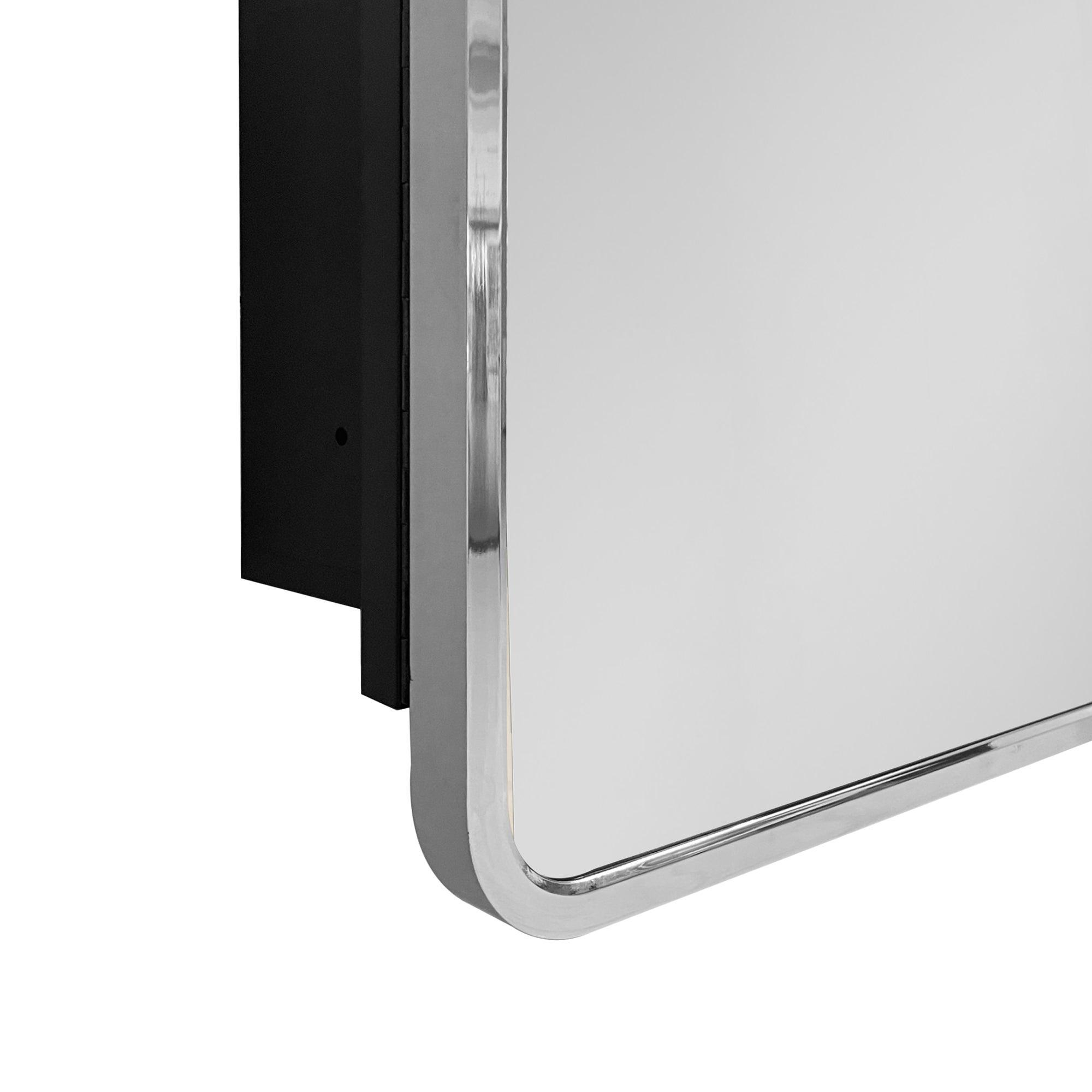 20 x 28 Inch Silver Metal Framed Wall Mount/Recessed Bathroom Medicine Cabinet with Mirror - Perfect for Small Bathrooms, Vanity Storage & Modern Home Decor