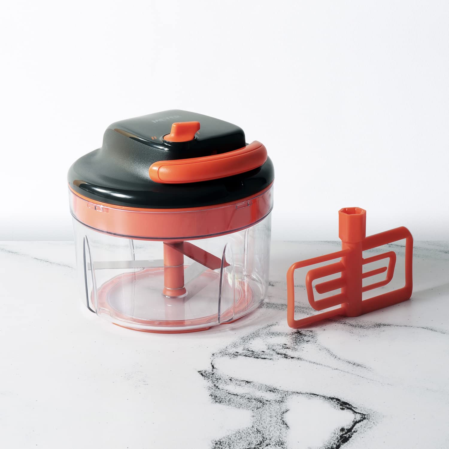 Meyer 2-Speed Electric Food Chopper - Powerful Vegetable Cutter & Kitchen Chopper for Onions, Nuts, Herbs - Essential Kitchen Tool & Accessory for Meal Prep, Cooking, Baking - Orange