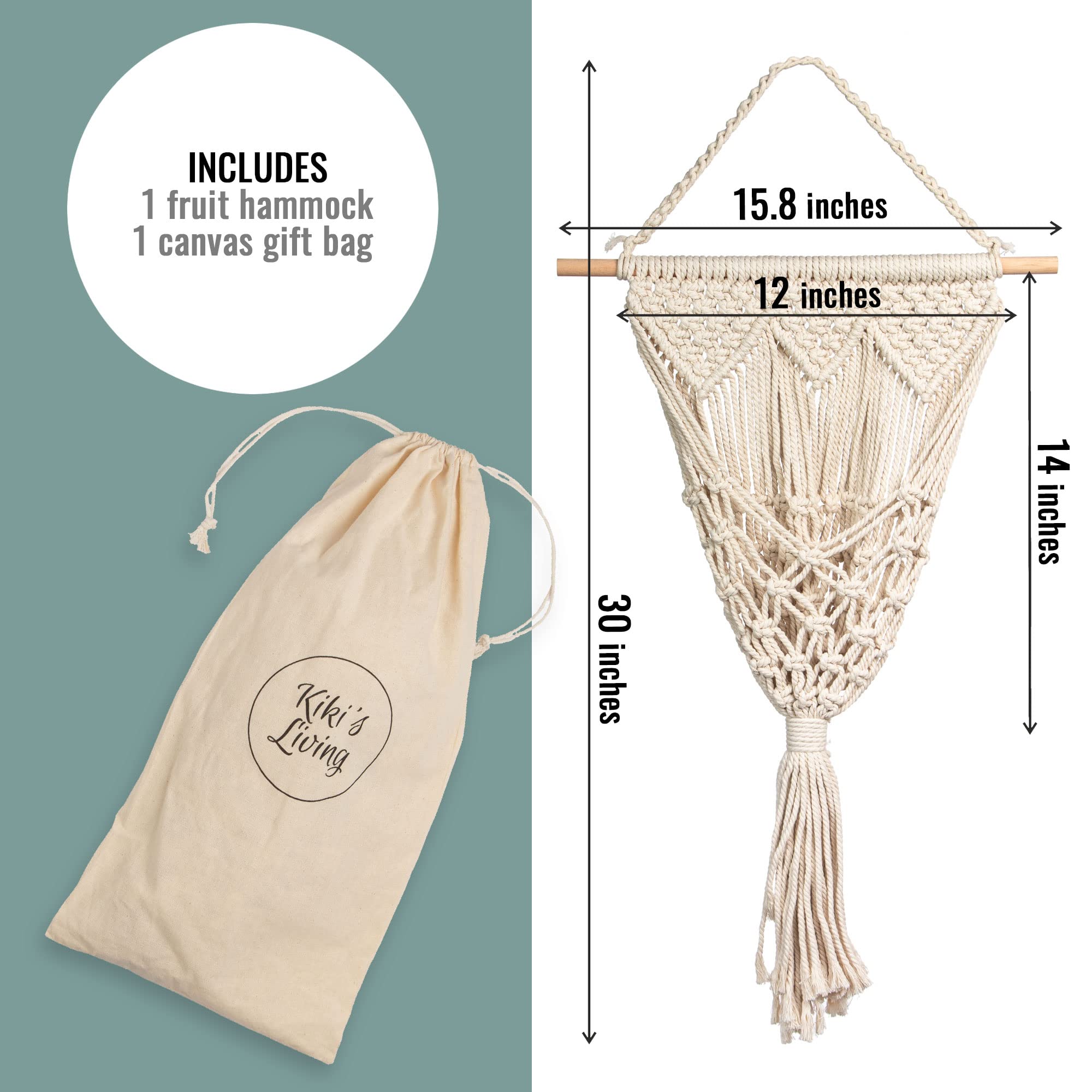 Macrame Wall Mounted Fruit Basket - Boho Kitchen Decor for Fresh Fruits & Vegetables | Perfect for Small Spaces, Pantry Organization & Stylish Home Decor