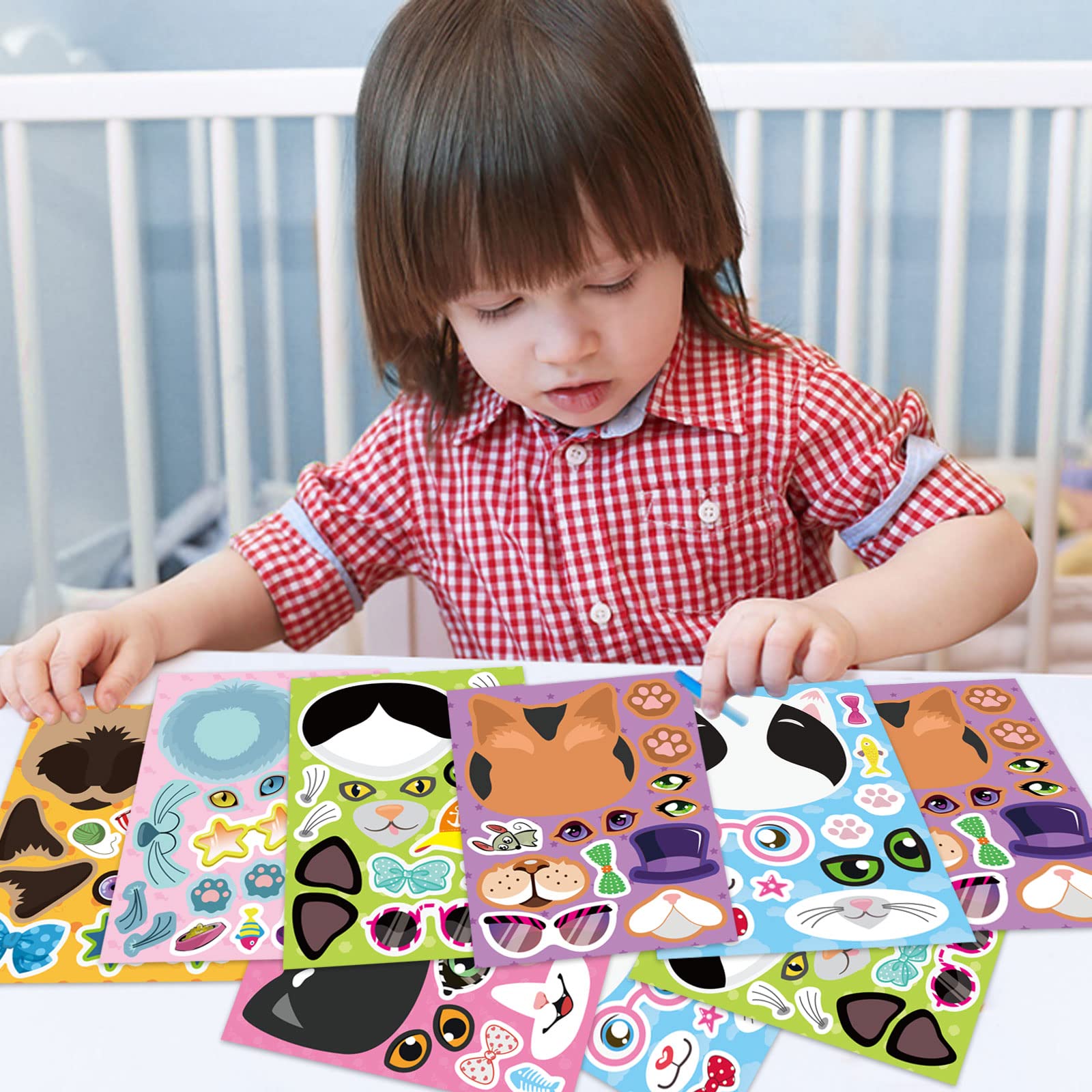 DUJAA 24 Sheets DIY Cat Face Stickers - Create Your Own Cat Stickers, Fun Animal Stickers for Kids, Birthday Party Favors, Teacher Art Crafts, School Activity Rewards - Perfect for Classroom Games, Birthday Decorations & Creative Play