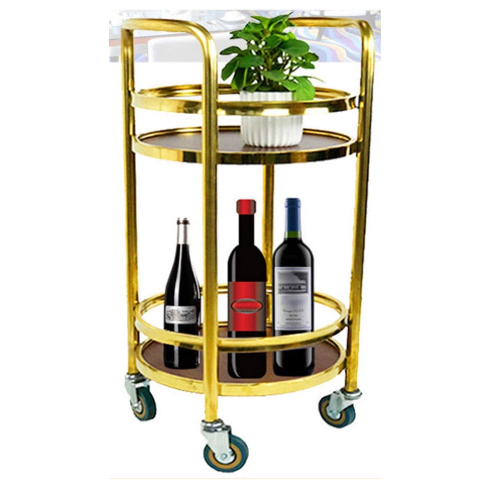 ZXCVBNM 2-Tier Gold Rolling Utility Cart - Sturdy Metal & Wood Frame - Mobile Kitchen Cart with Storage | Perfect for Home Bar Serving, Pantry Organization & Garage Storage