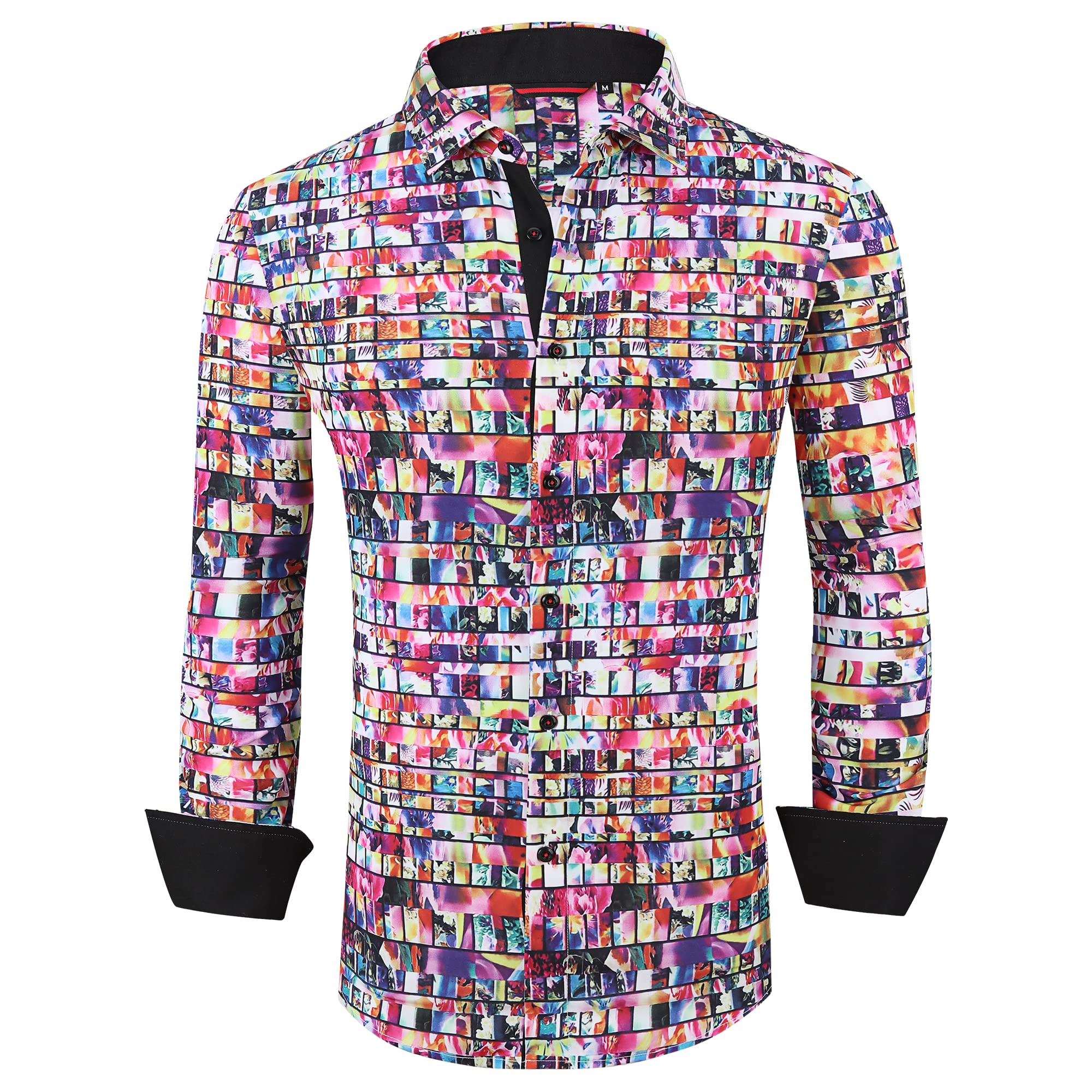 WARHORSEE Men's Long Sleeve Dress Shirts - Regular Fit Printed Button Down Shirt for Office, Business & Formal Occasions | Comfortable Work & Wedding Attire