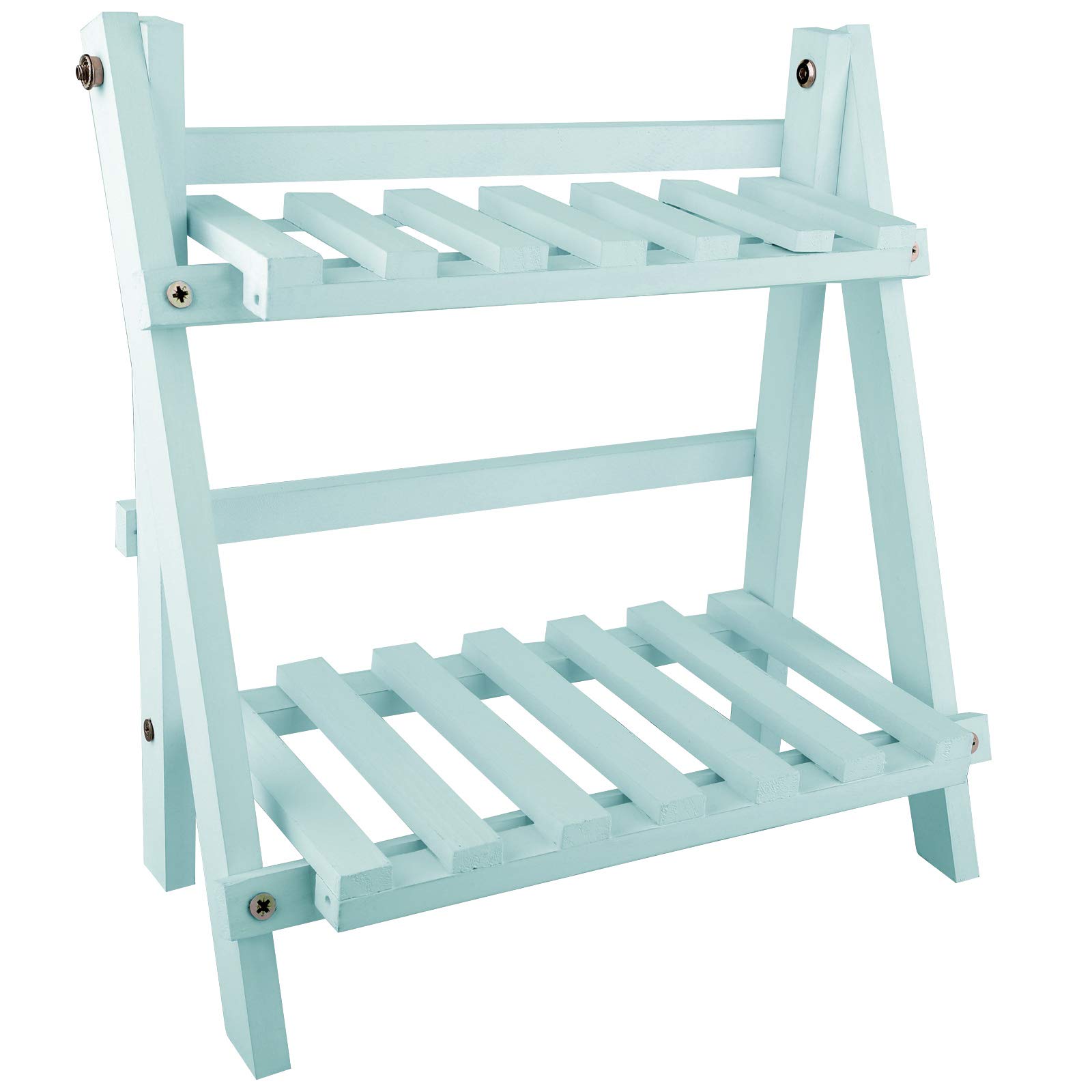 2-Tier Wooden Plant Stand - Foldable Free Standing Flower Pot Shelf Organizer for Balcony, Garden, Patio | Perfect for Indoor Herb Garden & Outdoor Plant Display (Green)