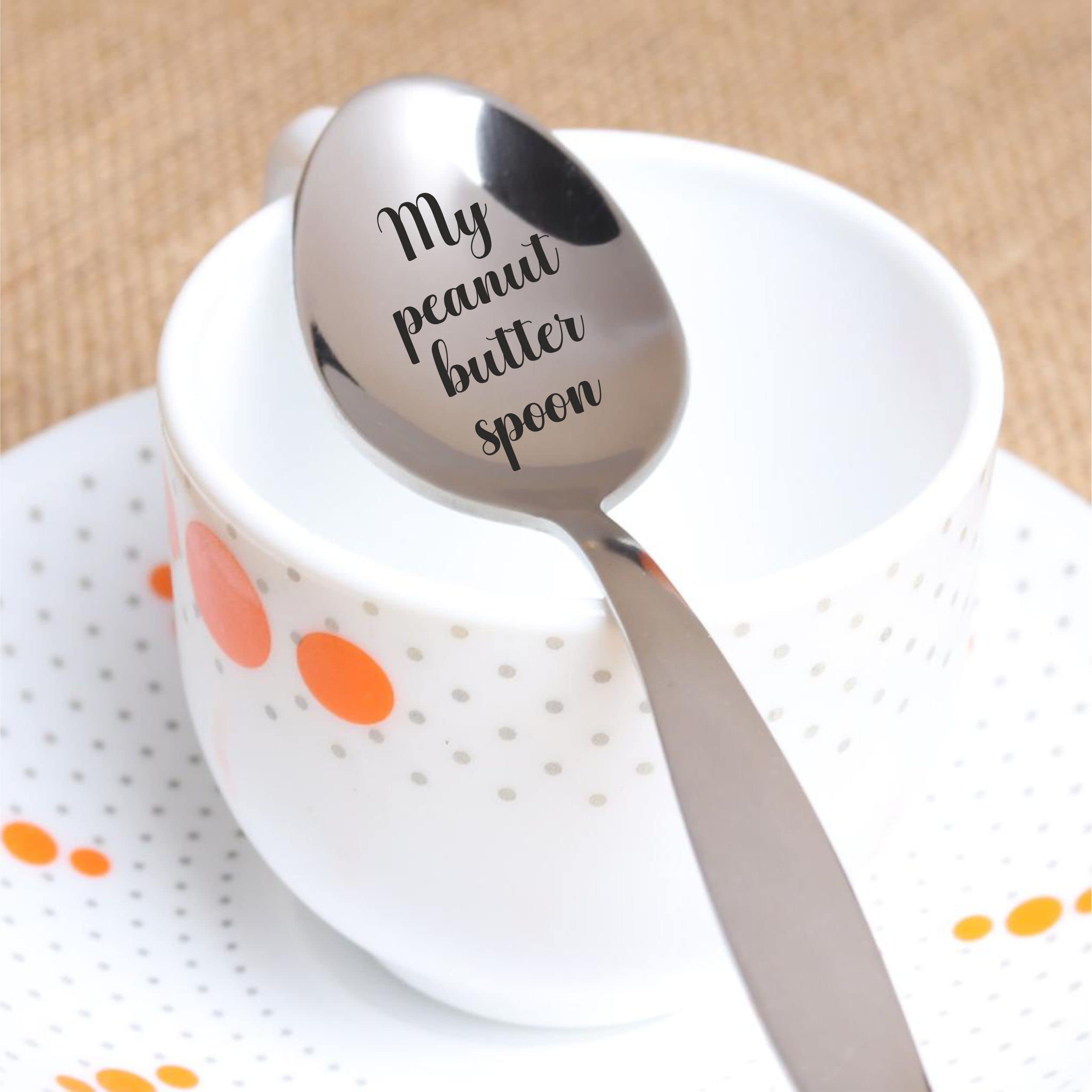 Personalized Peanut Butter Spoon - 7 Inch Stainless Steel Engraved Gift for Birthday, Anniversary, Christmas (Silver) | Unique Present for Lovers, Couples & Foodies - Perfect for Romantic Dinners, Stocking Stuffers & Kitchen Use