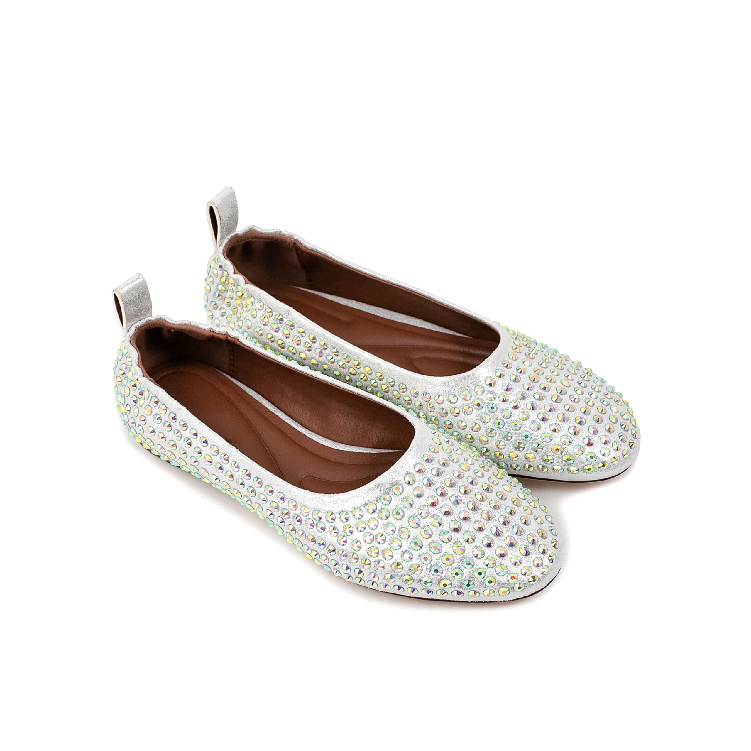 Sparkling Rhinestone Round Toe Ballet Flats for Women - Silver Comfortable Rubber Sole Casual Shoes | Perfect for Office, Parties & Everyday Wear