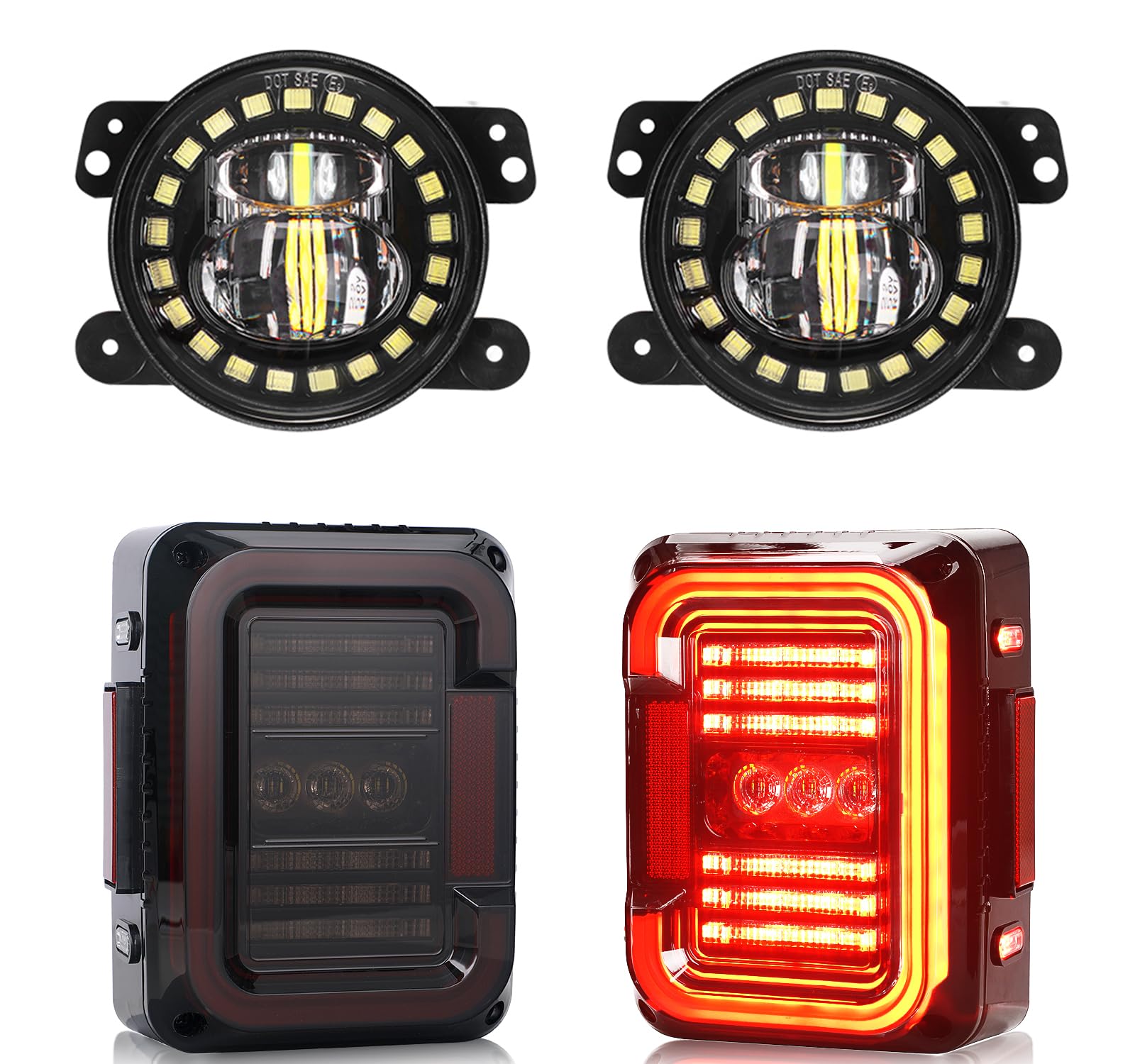AUDEXEN JK LED Tail Lights with 4 Inch Fog Lights - Waterproof Off-Road Lighting for Jeep Wrangler JK & Truck Accessories