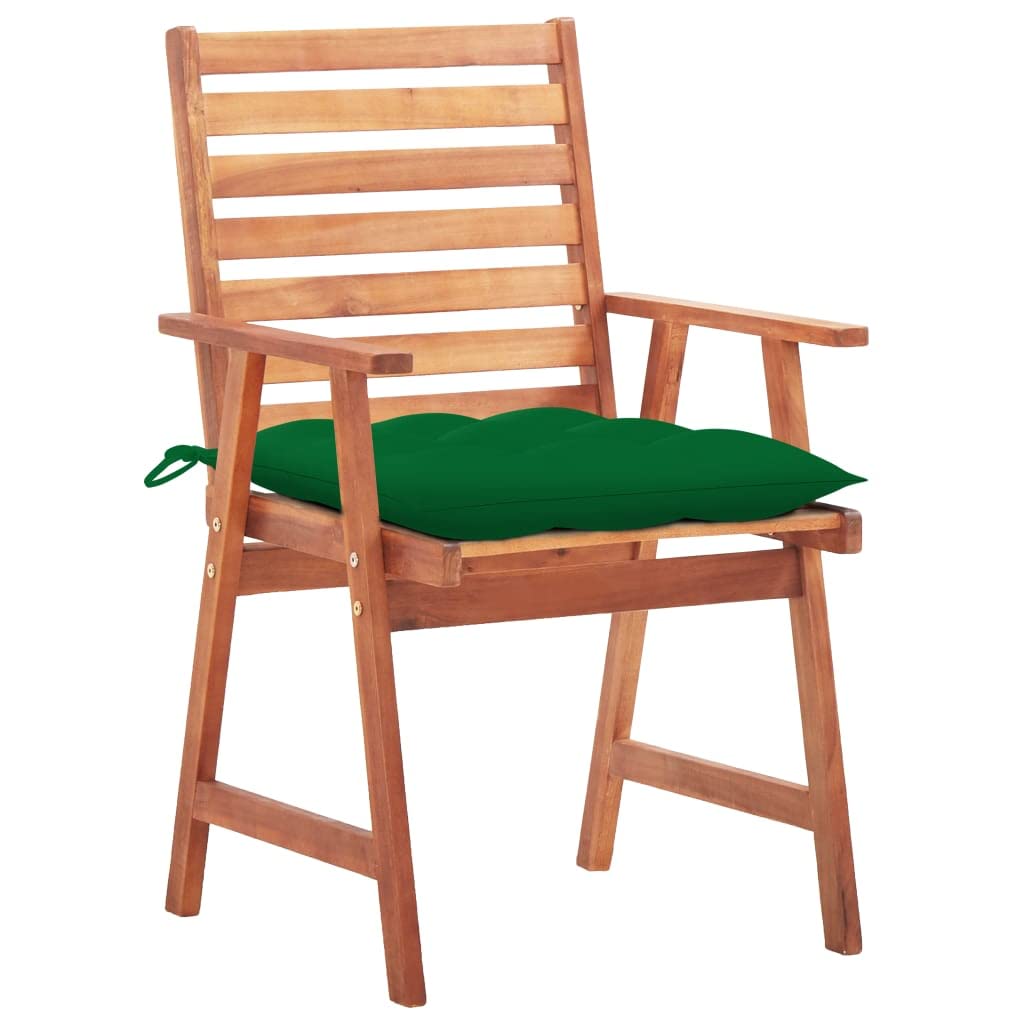 vidaXL 3-Piece Acacia Wood Patio Dining Chairs Set with Cushions - Solid Wood Outdoor Garden Chairs, Retro Style Slat Back Design - Perfect for Backyard, Deck, Poolside & Outdoor Dining Areas